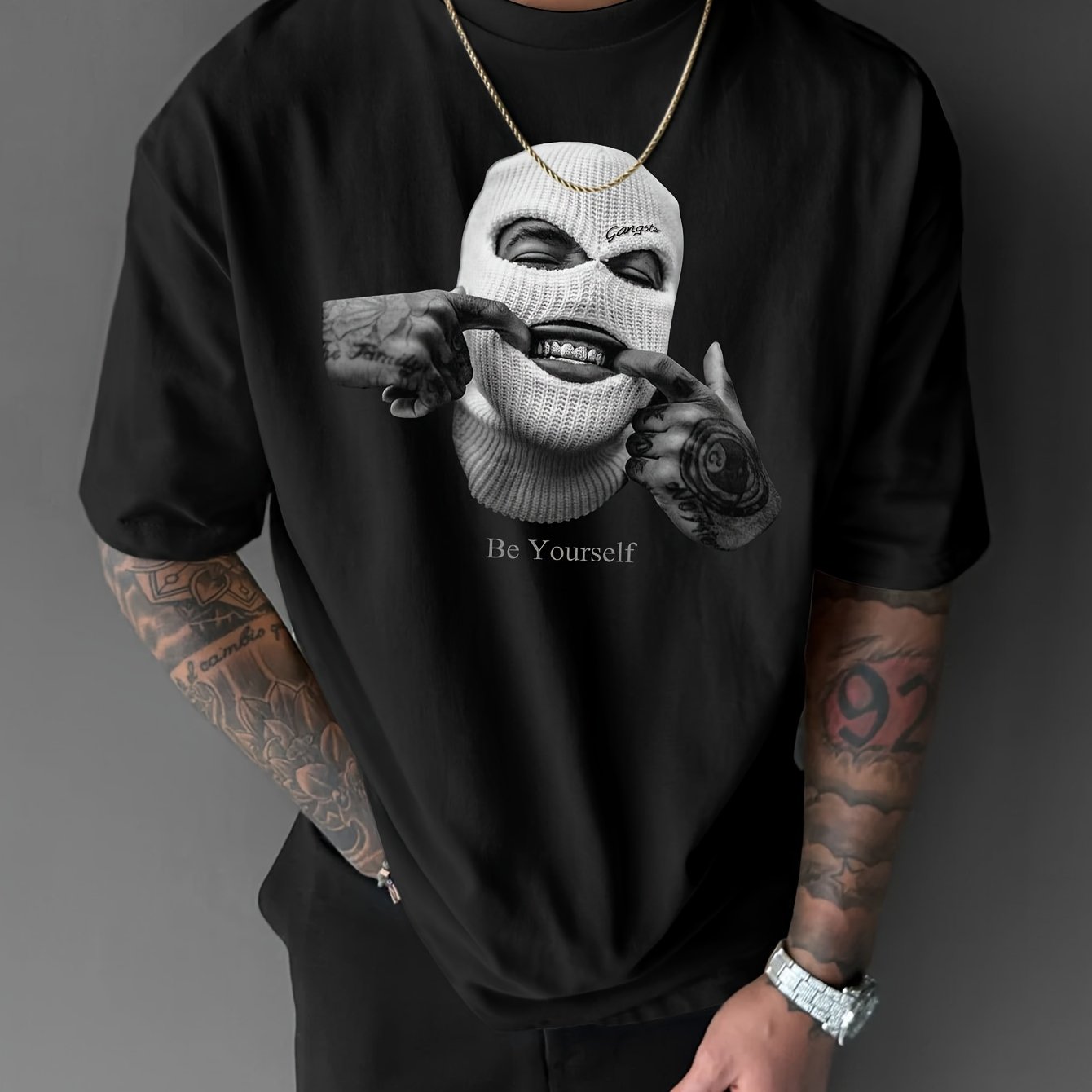 Men's Round Neck Letter Loose T-shirt