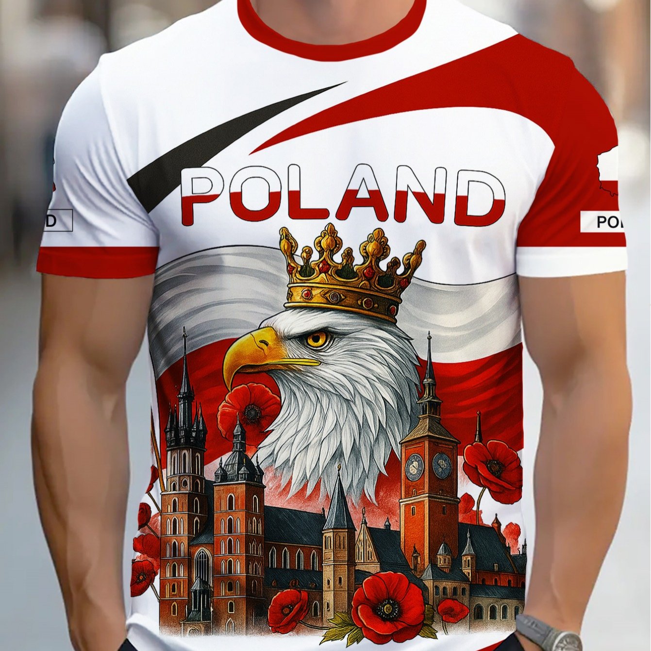 TEMU Ethnic Style Streetwear 's Poland Letter Print Eagle