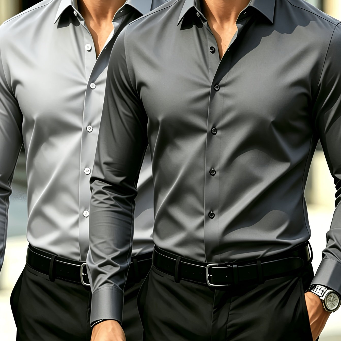 TEMU 2pcs Set Multi-scene Men's Long Sleeve Button-up Shirts, Classic Versatile Tops