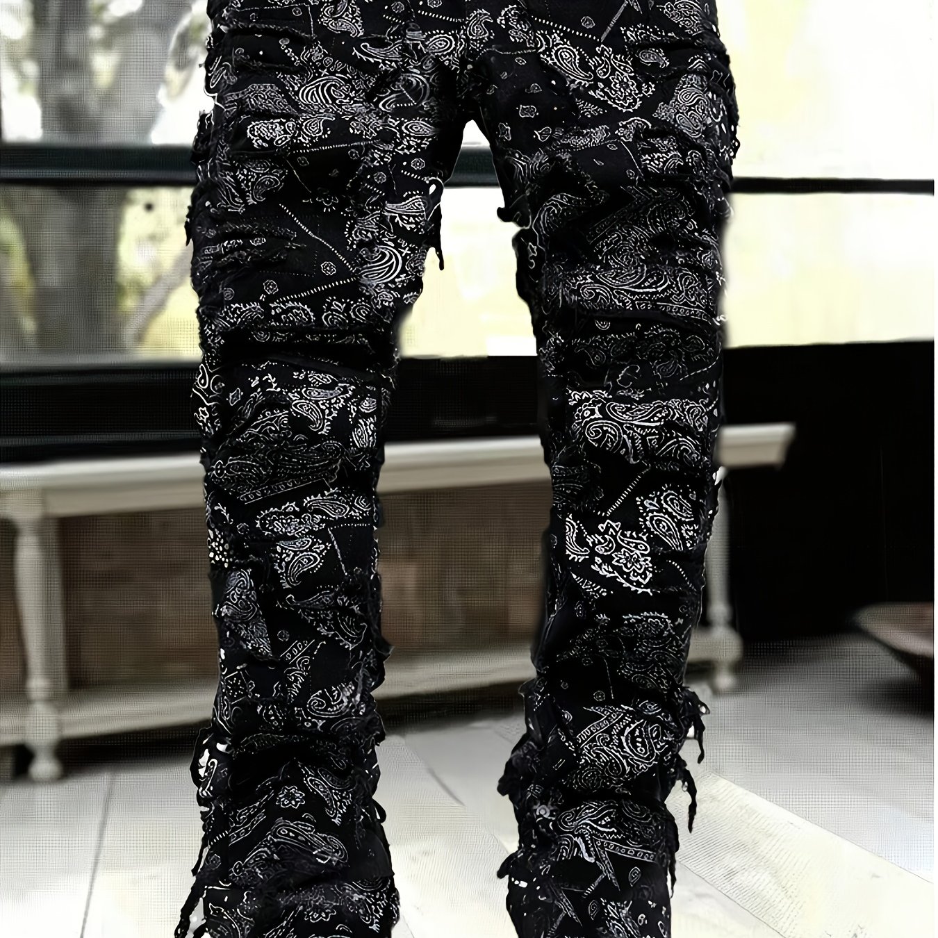 Hme Punk Denim Washed Slim Fit Straight Leg Jeans, Mid-rise Elastic Slim Fit -, Wear, Stretch Fabric Suitable For Machine Wash, Built-in Ykk Zipper Closure, Street Fashion Trendy Men's Denim