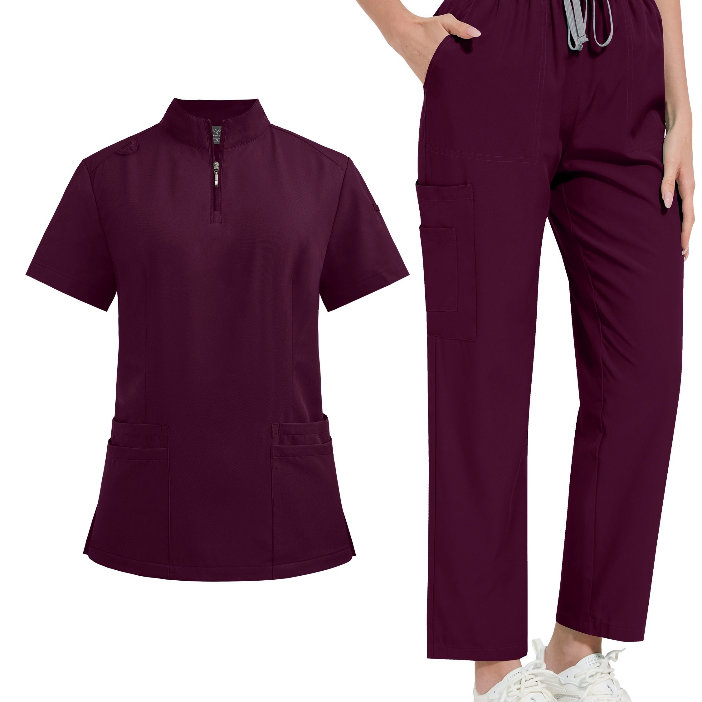 TEMU ユニフォーム 伸縮性セット 病院用 サージカル トップス パンツ 看護師 介護 作業着 医師服 アクセサリー