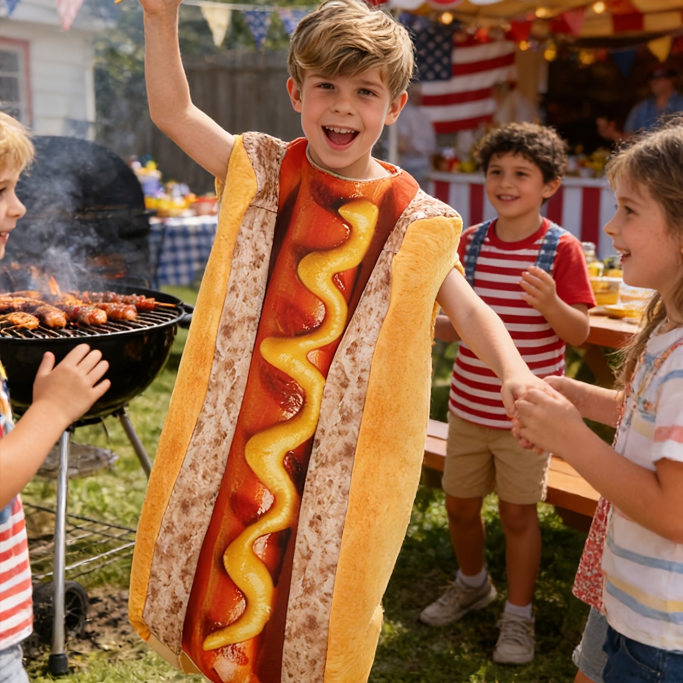 TEMU Halloween Costumes For Hot Dog Print Sponge Suit, Party Performance Outfit, Realistic Stage, Unisex Stage Performance Dress-up, Party Attire,