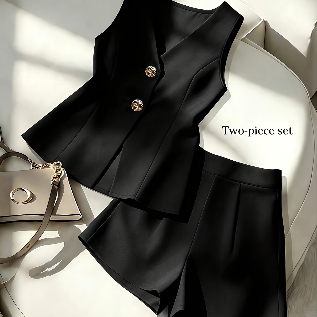 TEMU /summer Women's 2pcs Set, V-neck Top And Shorts, Elegant Women's Outfit, Professional Suit, Summer Set, Casual Set, Suit Set