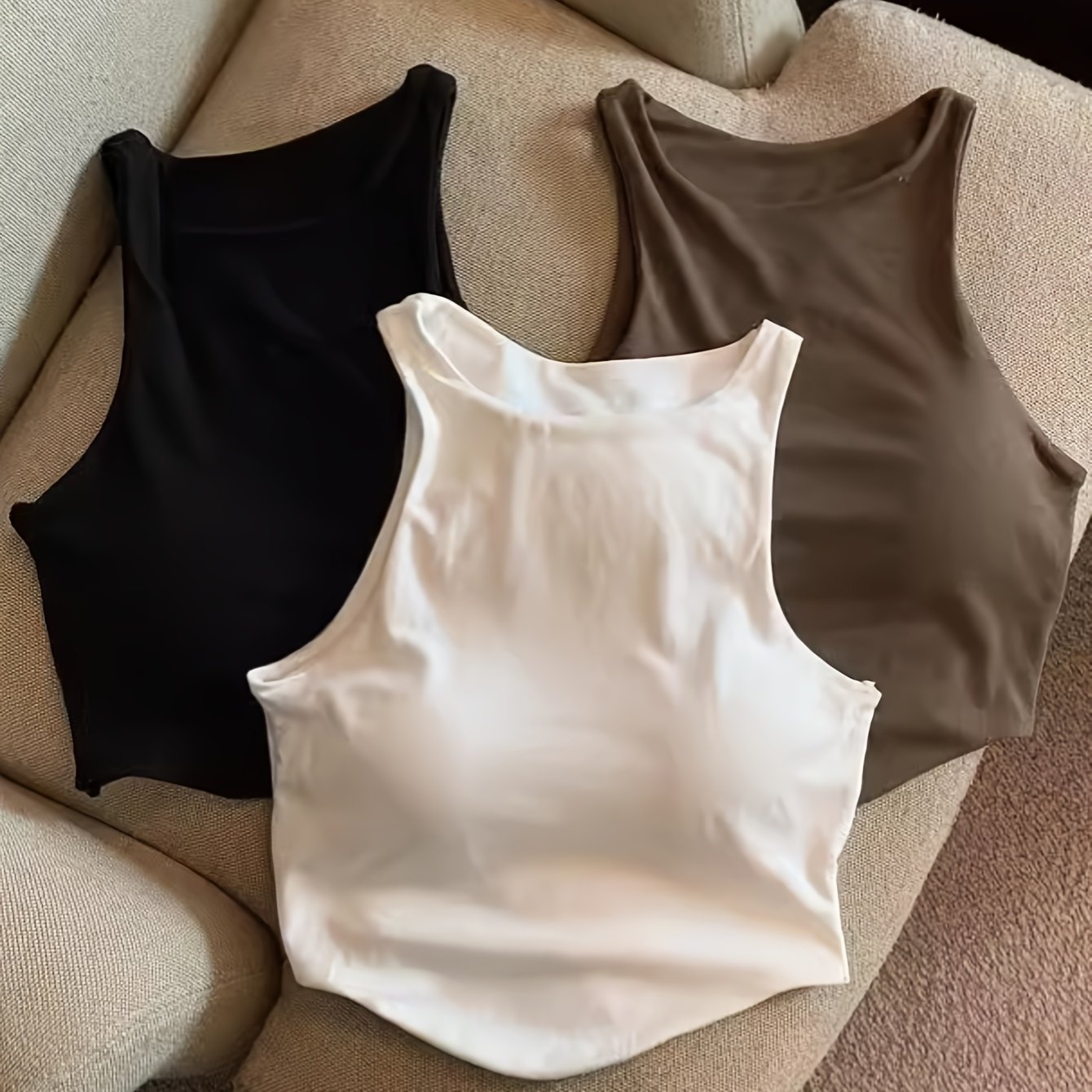 3pcs Set Of -piece Suspender Strap With Chest Pad For Women, Inner Wear Niche Solid Shirt Short Hot Sleeveless Top