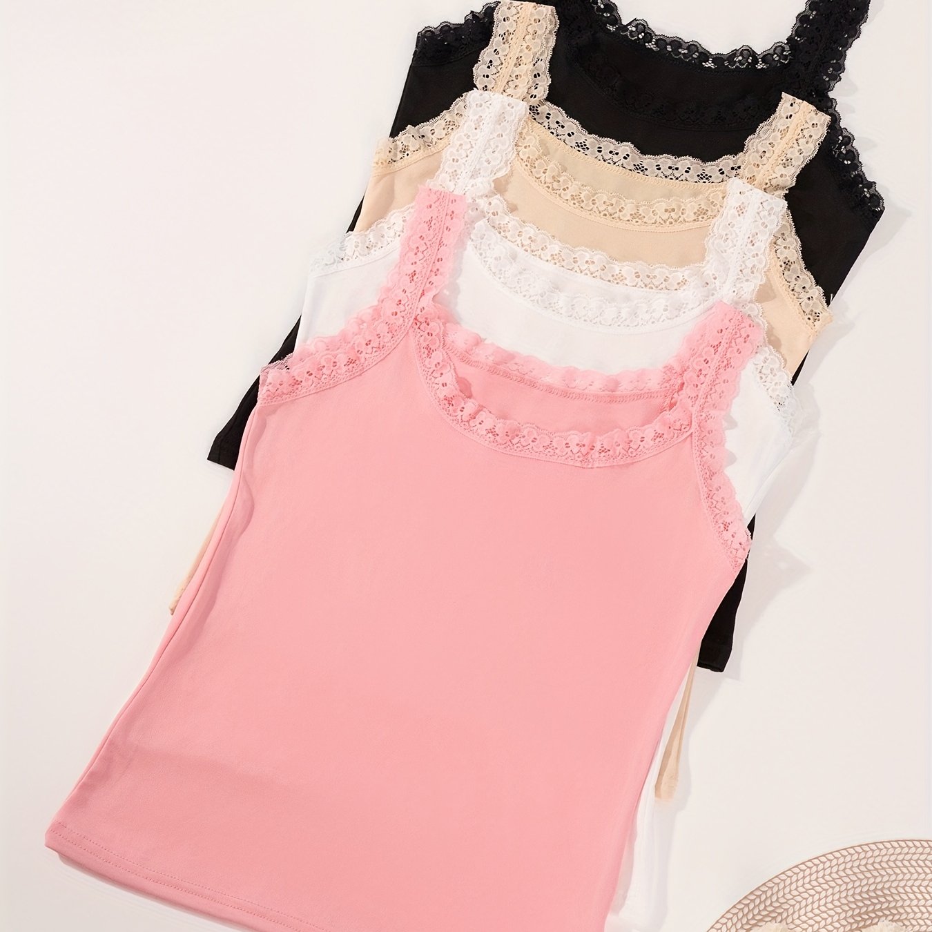 4pcs Of Sexy Lace Stitching Slim No Chest Pad Assorted Undershirt Tank Top