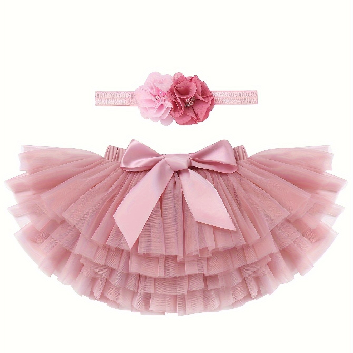 Image of Newborn Baby Girl's Mesh Bunny Skirt With Headpiece, Hairband, And Diaper Liner, Children's Day Pink Short Skirt Flower And Hairband, Children's Photo Shoot Outfit, Halloween