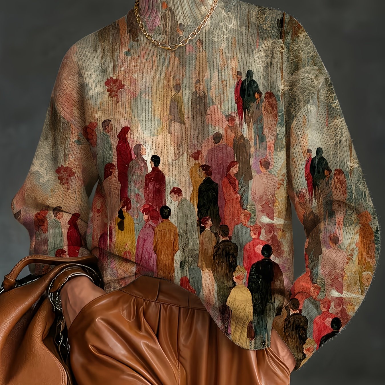 TEMU [Impression numérique 2D] Pull pour femme et tendance, pull à imprimé en color-block, haut épais à col , pull chaud à manches longues et col