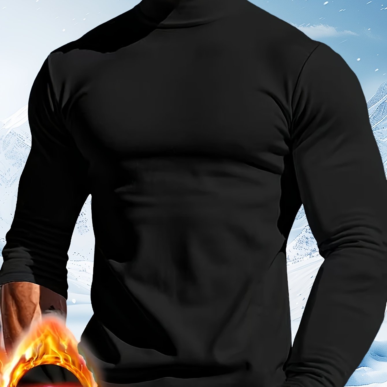 TEMU Small Collar Long Sleeve Men's Spring Autumn Winter Warm Base Layer Inner Wear German Fleece Men's Base Shirt Winter Base Trendy Slim Cold Inner