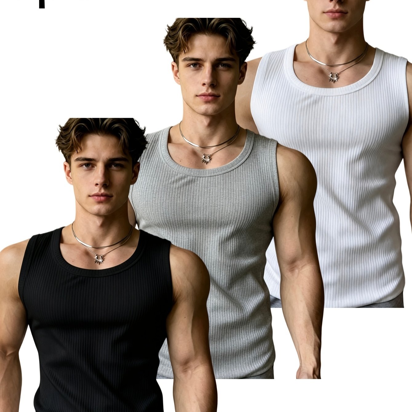 TEMU 3-pc Men's Vest Base Threaded Slim Fit Inner Wear Men's Stretch Sports Fitness Breathable Close-fitting