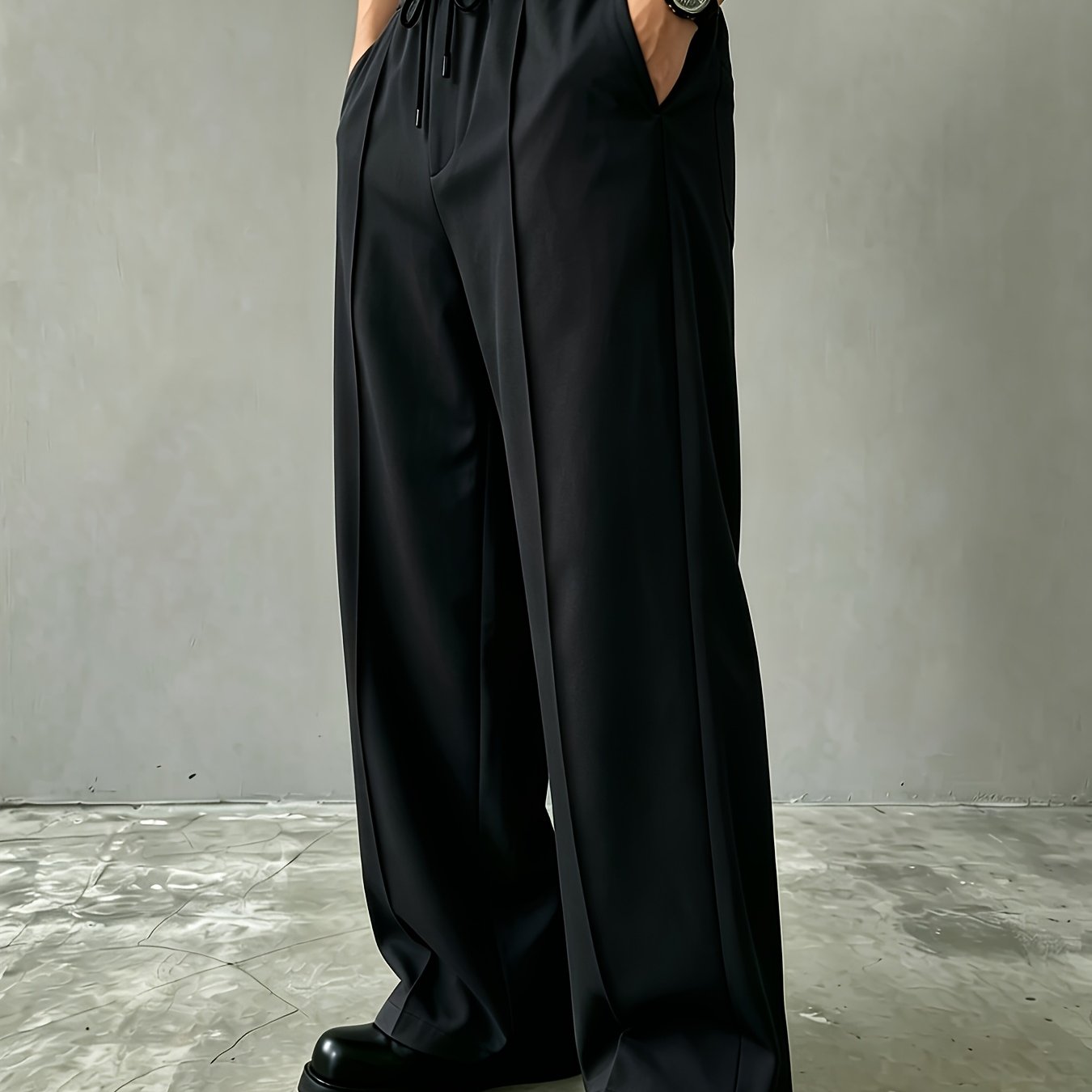 TEMU Men's Long Pants, Elastic Waist Drawstring Adjustable, Men's Straight Trousers Suitable For Daily Commute All-match Fashion Dress Pants