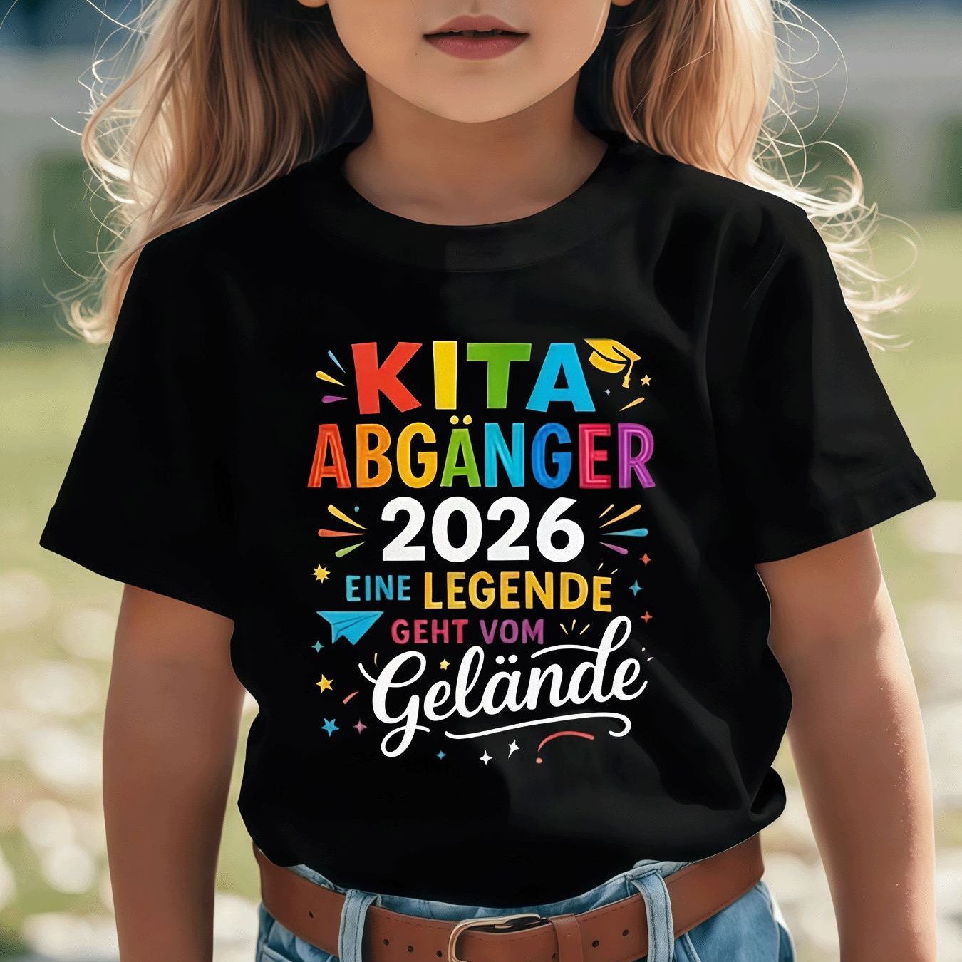 Image of Celebrating 2026 Kindergarten Graduation Boy And Girl T-shirts - Colors Kita Abgänger , Decorated With Stars And Colorful Balloons - Perfect For Graduation Parties And Celebrations