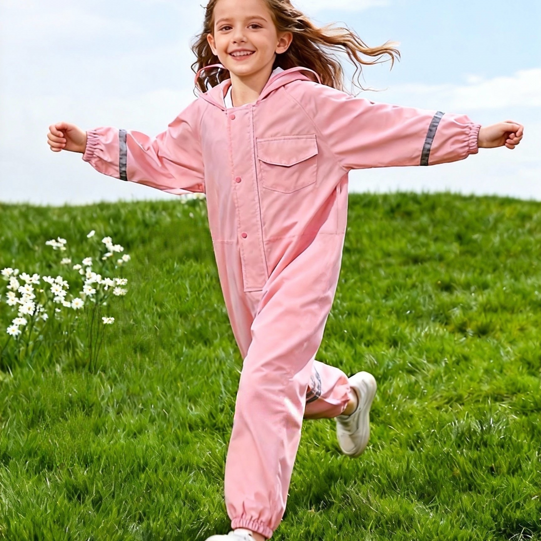 Image of Girls' Cute Hooded Raincoat & Pants Set, Windproof Polyester Outdoor Gear For , , Going Out Occasion, Version, Spring/autumn, Winter