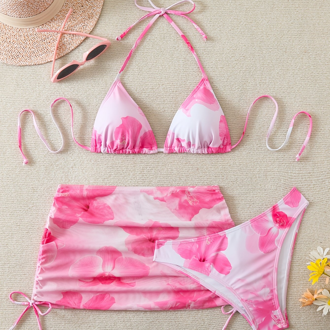 E-shop Sommer Outfit 3-teiliges Set Frische Damen Bademode Sexy Split Bikini Badeanzug