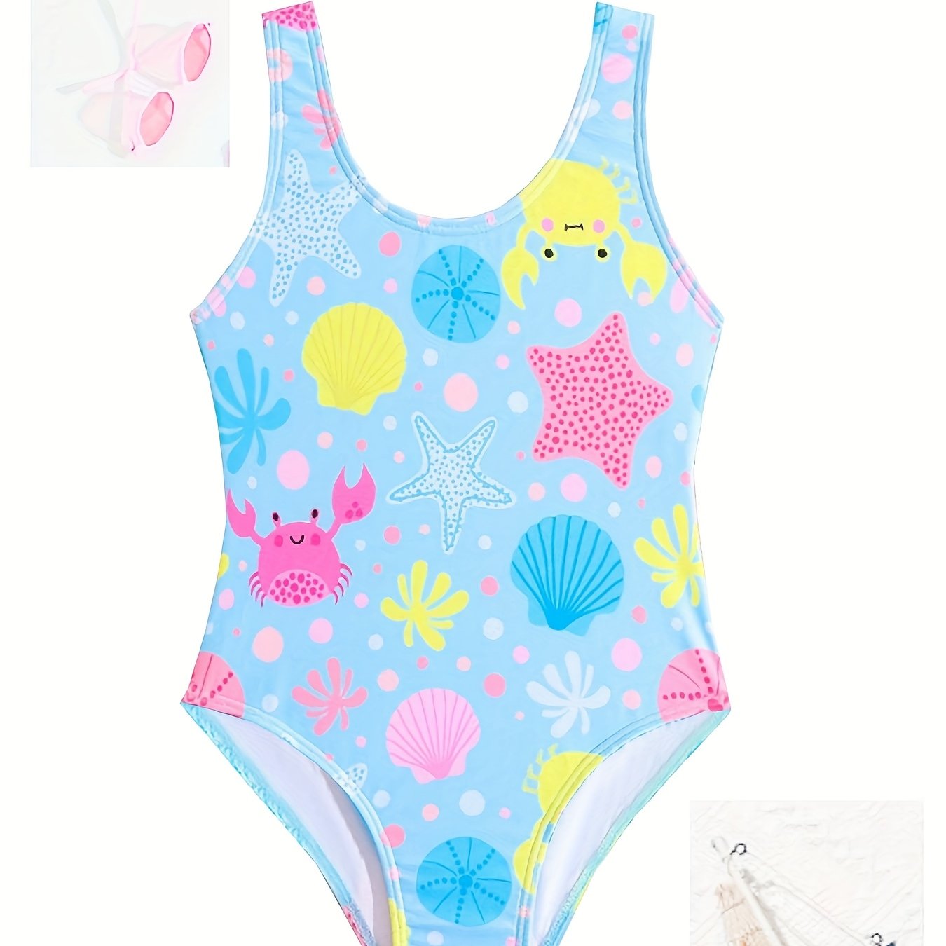 Image of Toddler Cartoon Crab Shell -piece Swimsuit Baby Cute Swimwear Girls' Swimsuit With No Gusset Swimming Pool