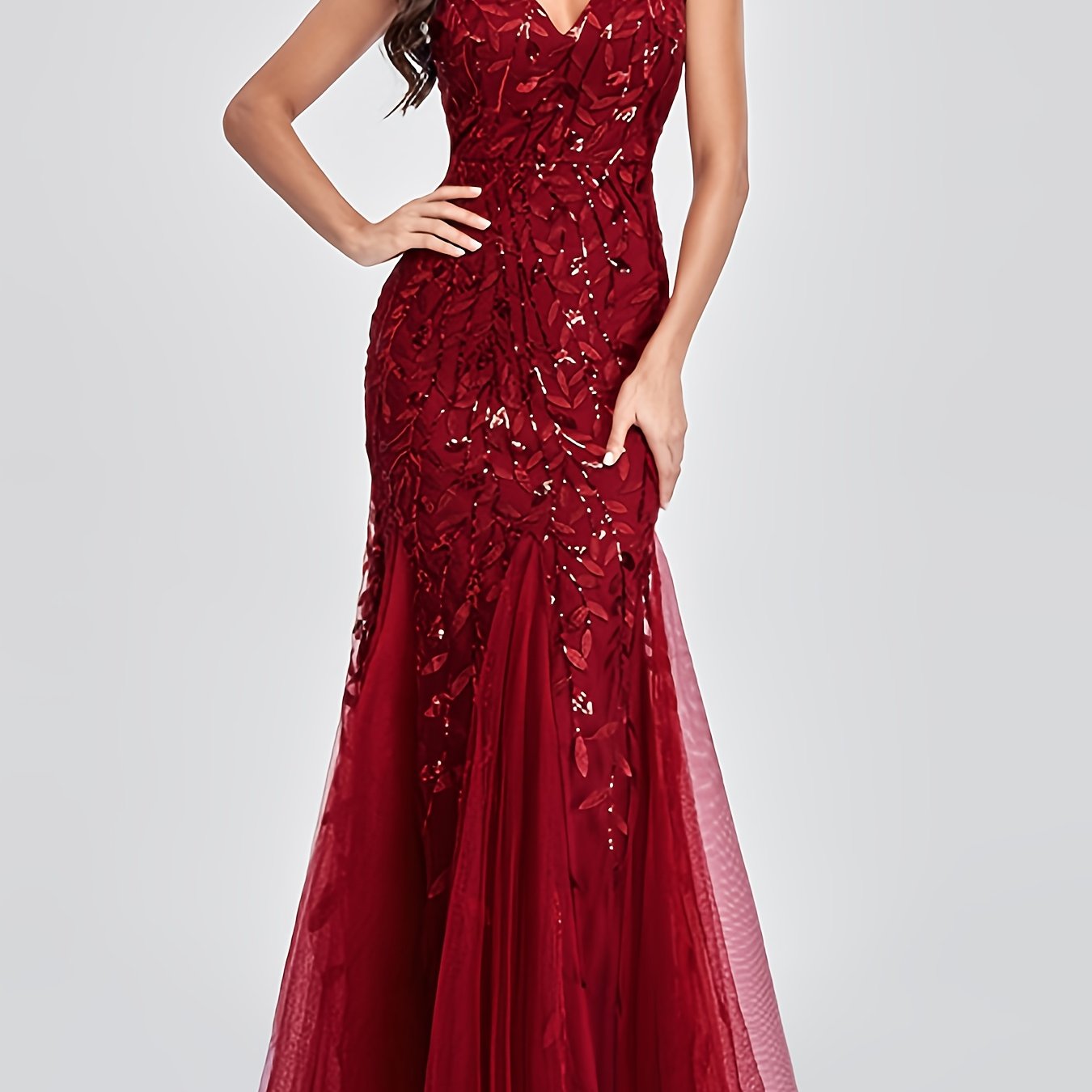 TEMU Dp070907 Embroidered Dress, Hip-hugging Mermaid Skirt With Lace , Women's Long Dress, Wedding Dress, Christmas Party Dress, Bridesmaid Dress,