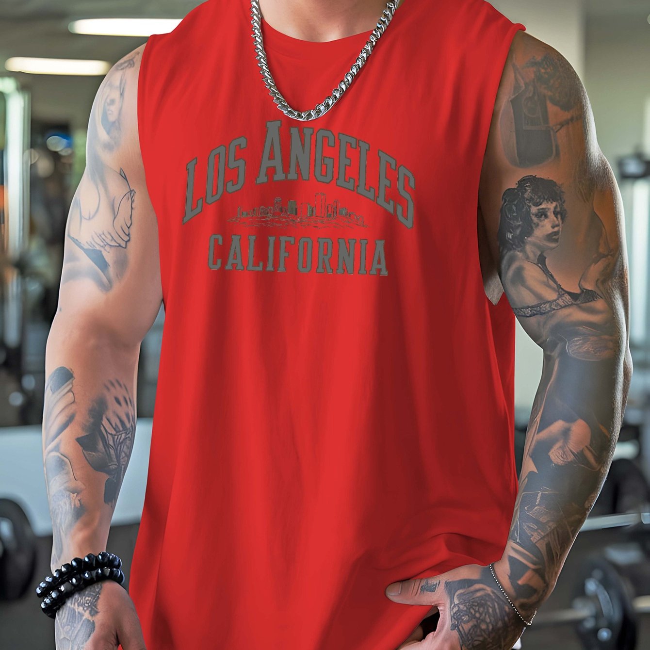 TEMU [print Design-not Textured] Los Angeles California Men's Plus Size Loose Athletic Tank Top, Summer Breathable Quick-dry Basketball Fitness