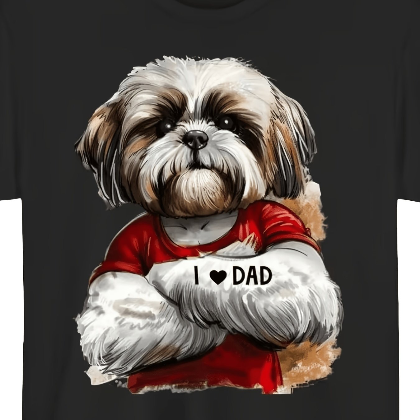 TEMU Funny Shih Tzu Dad T-shirt, Designed For Shih Tzu Lovers - Printed With "" And A Fluffy Shih Tzu Pattern, Unisex Crew Neck T-shirt, Father's Day