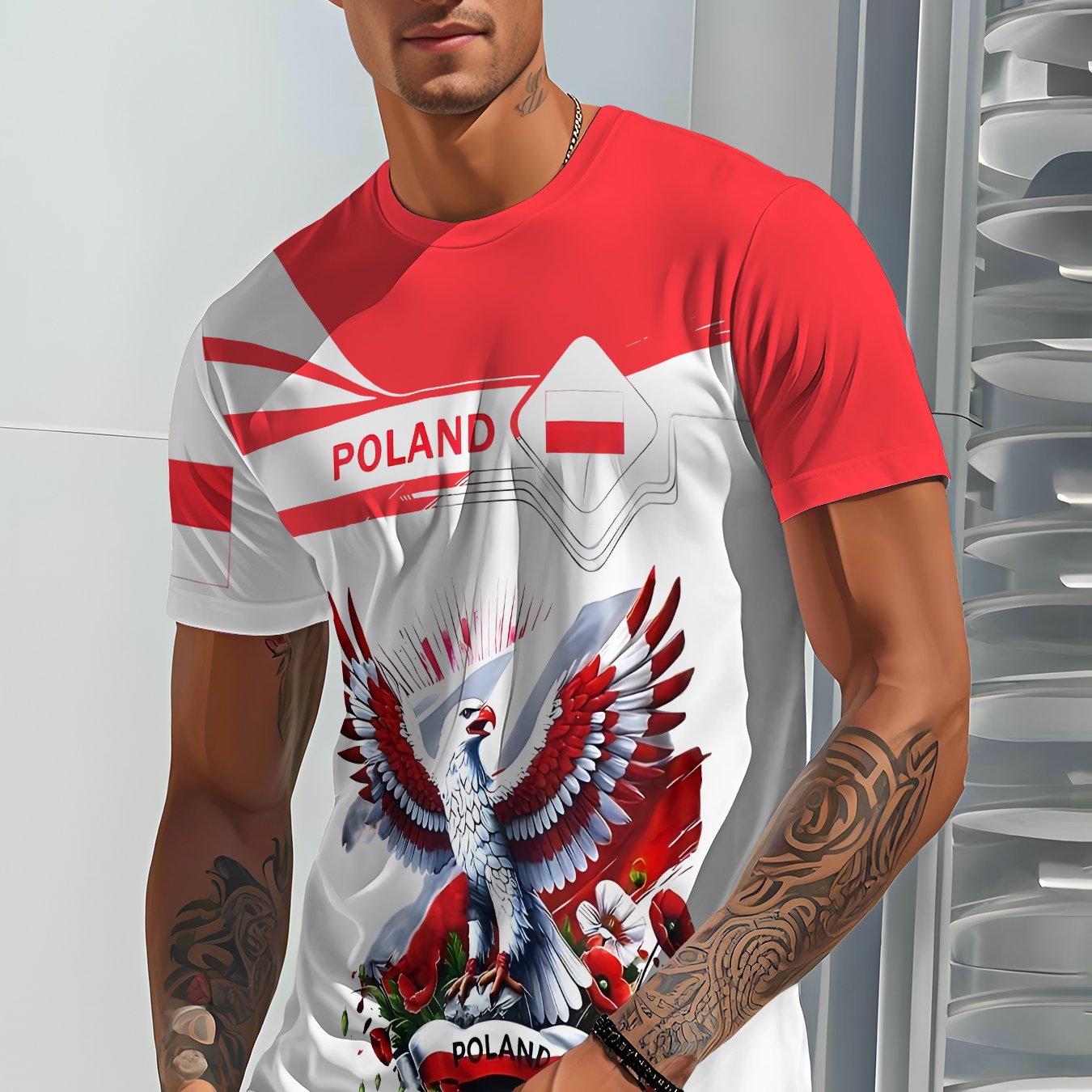 TEMU Men's Polish T-shirt - Polish "polish " Print Round Neck Casual Tee Suitable For Polish Social Events & Casual Attire - Polish-themed Outfit
