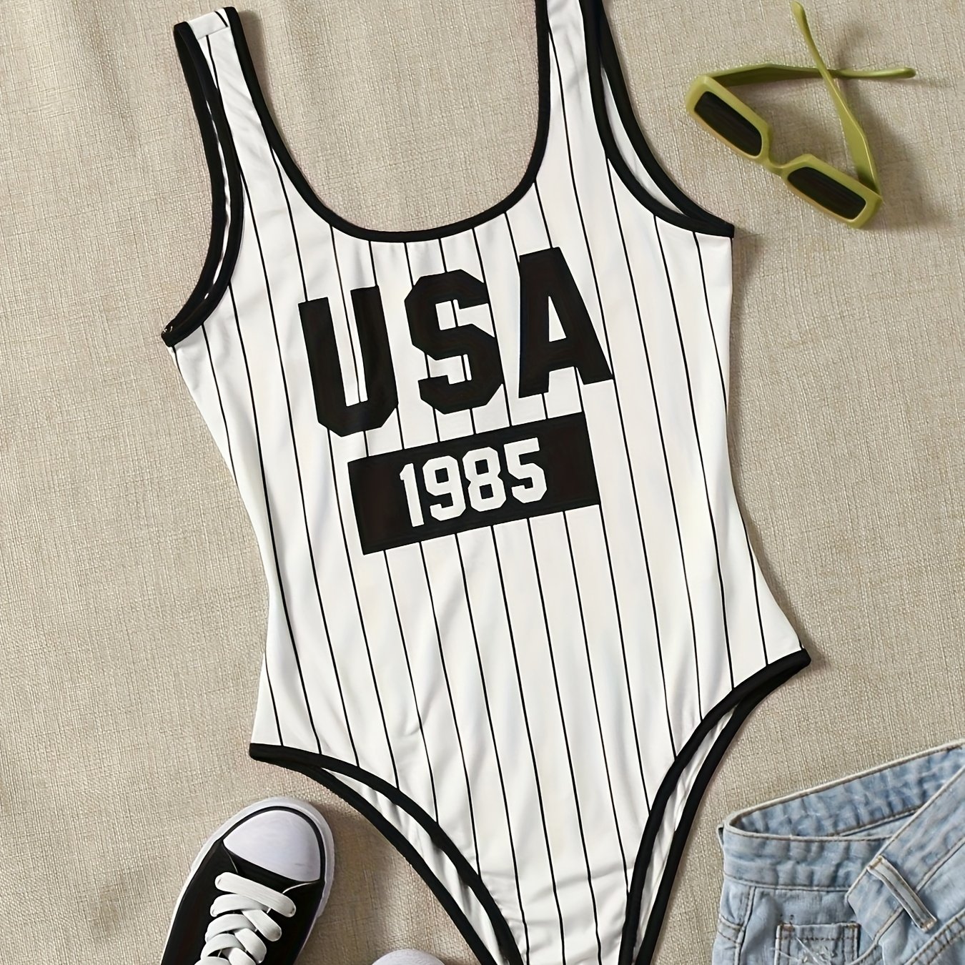 Women's Round Neck Letter Print Sleeveless Vest Bodysuit