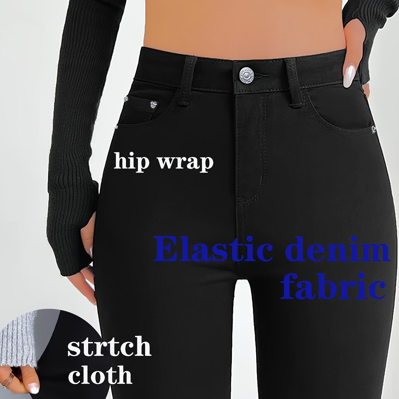 Women's Fashionable And Versatile Black Skinny Jeans With A Leggings-like Denim Fabric, 2026 New Arrival For Commuting And Daily Wear