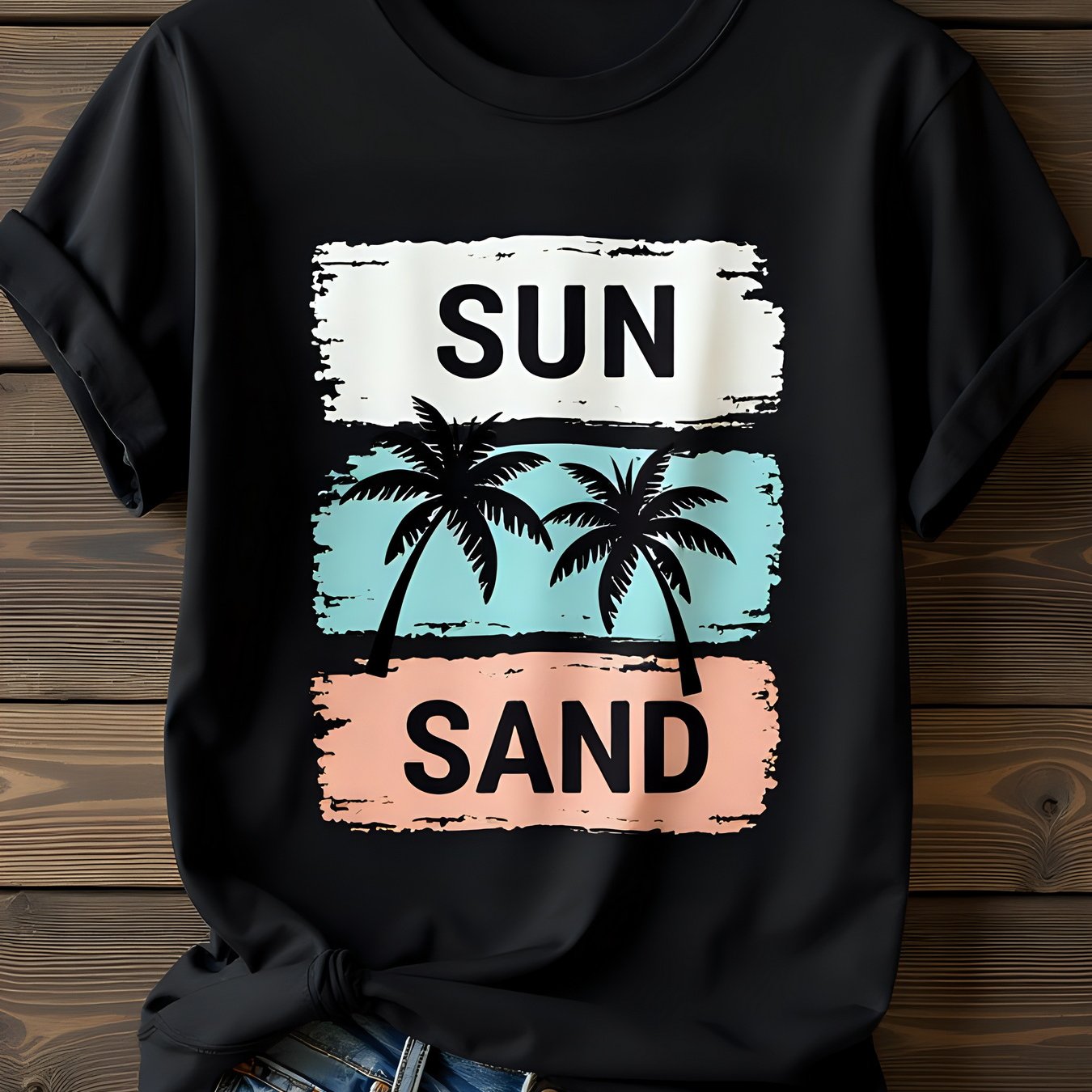 Summer Black Crew Neck Short Sleeve Graphic Tee 180g Palm Trees Print Vacation Plus Size Women