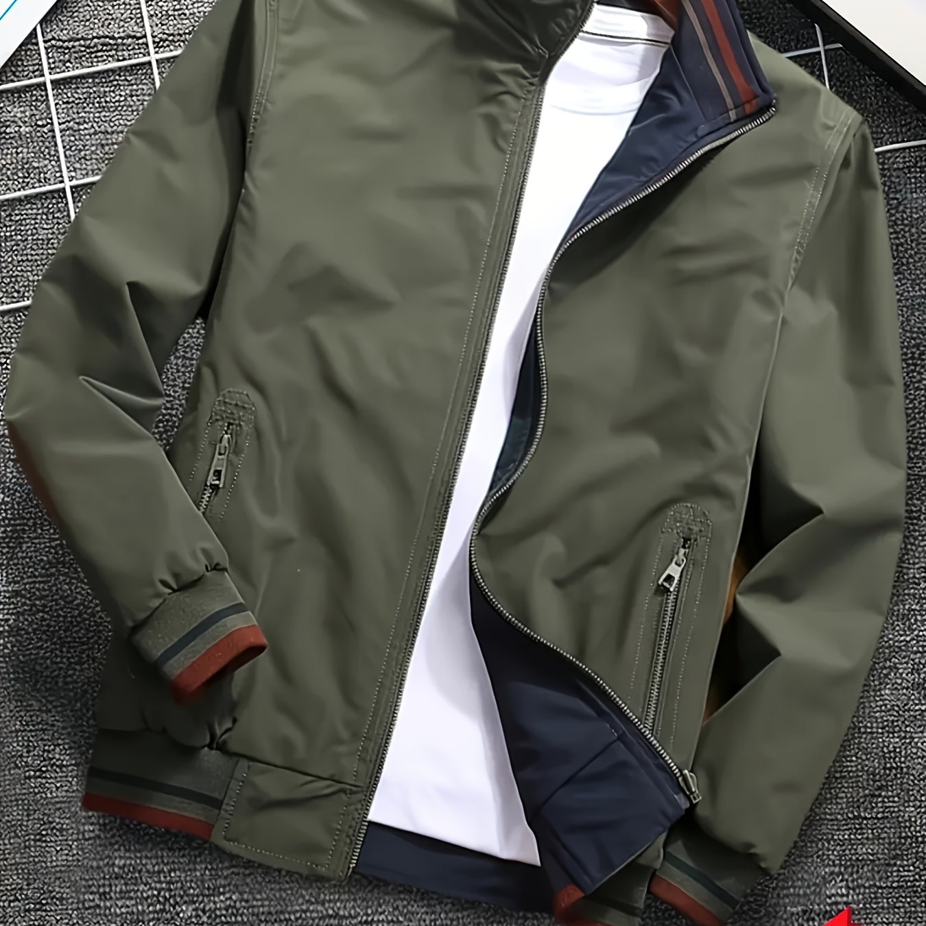 E-shop Herbst Winter Herren Wendbare Langarm Revers Jacke Utility Trendy Locker Lässig Reißverschluss Einfacher Mantel Stehkragen Kleidung
