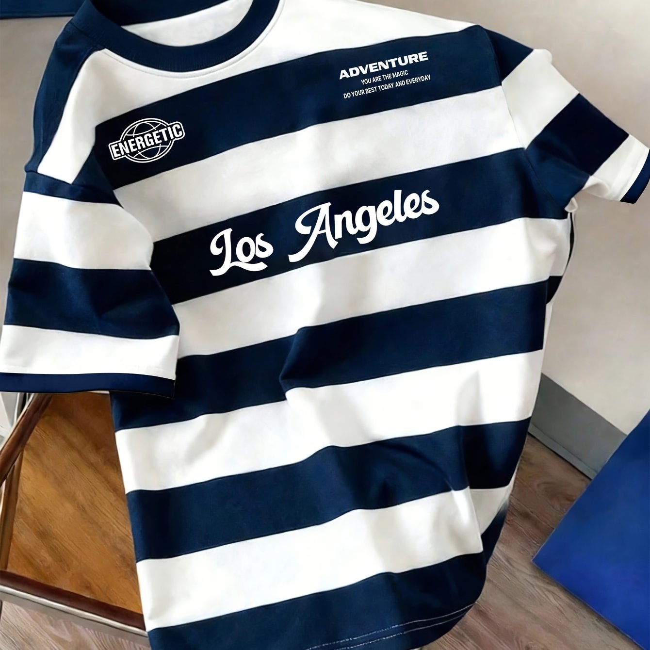 TEMU Men's Comfortable Soft Casual Athletic Full Striped Casual T-shirt [printed Design - Not Textured]