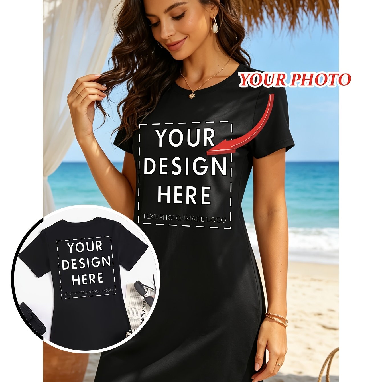TEMU Diy Customizable Personalized Printed Pattern Casual Sports Dress, Featuring Your Own Photos/logos, Ideal For Summer, Multifunctional And