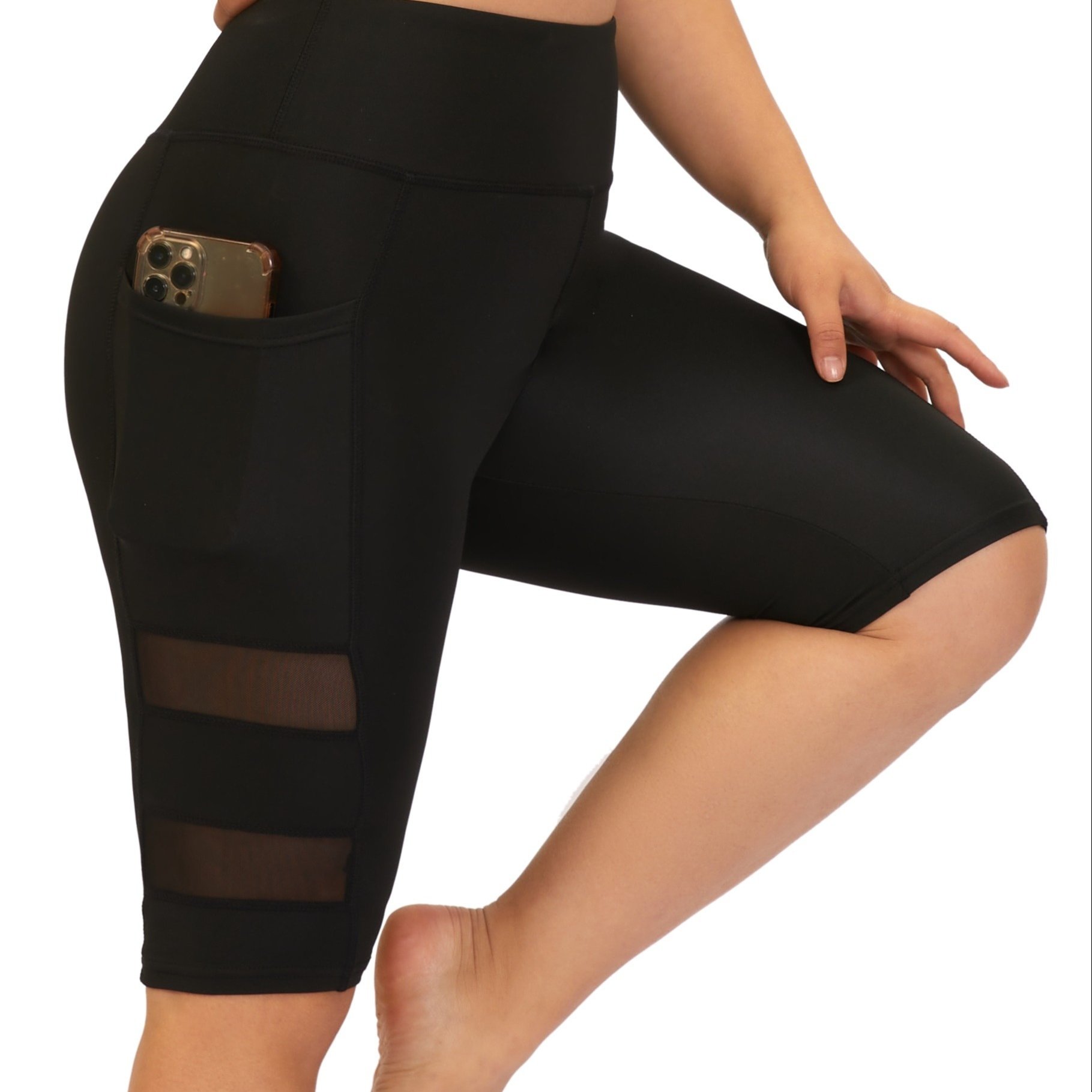 Casual Athletic High-waist High-stretch Mesh Bermuda Shorts Leggings Base Layer Yoga Pants Athletic Pants