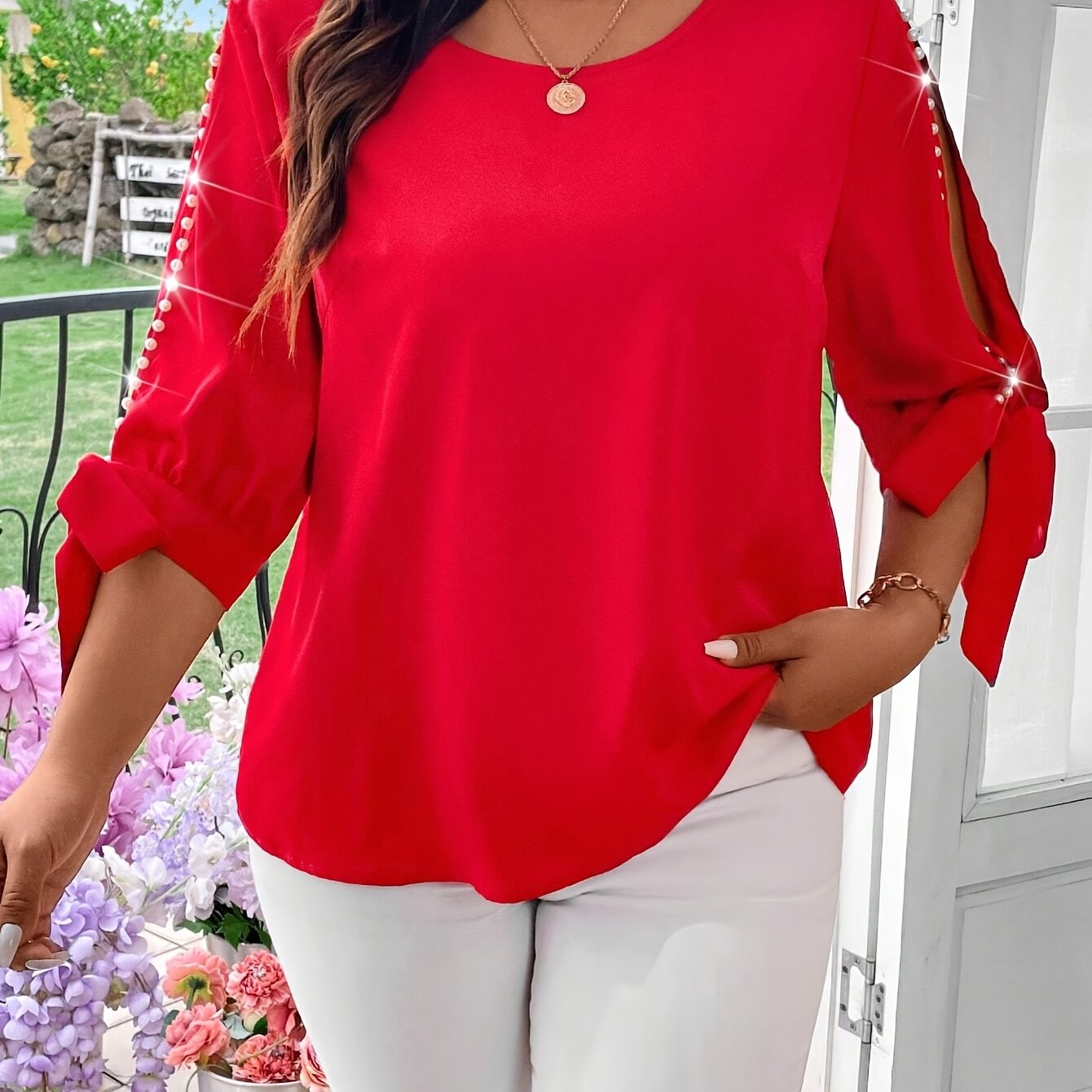 Round Neck Ruffle Collar Women's Blouse