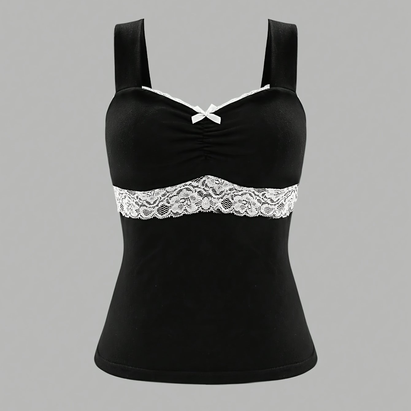 TEMU Plus Size, Plus Size Women's Fashionable Sweet And Gentle Lace Wide Strap Tank Top With Bow Decoration, Fit, Worn As An Inner Or Outer Layer,