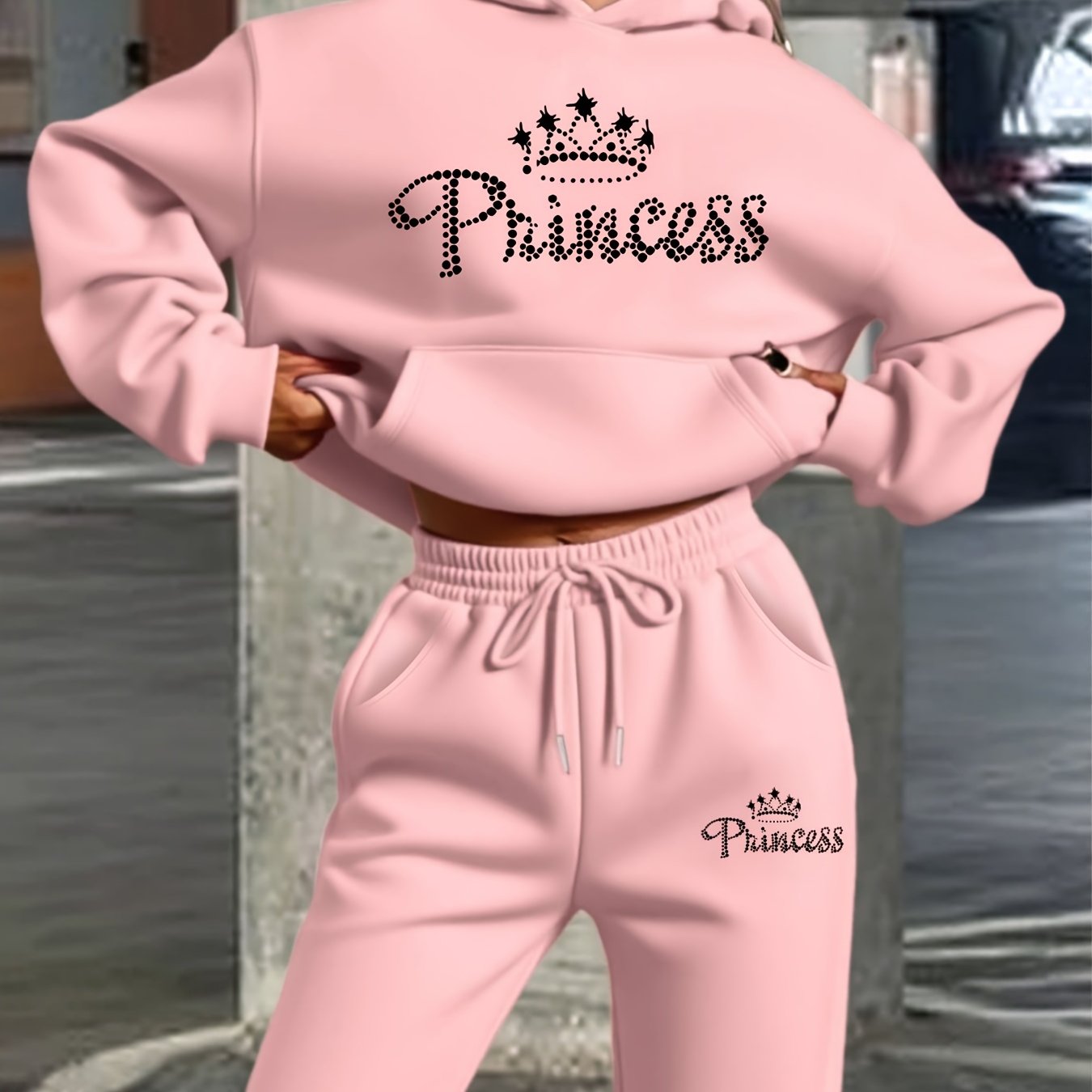 TEMU New Printed Women's Hooded Sweatshirt And Long Pants Set, Hooded Long-sleeved Casual Shirt Set, Casual Drawstring Sweatshirt. Loose Fit, Machine