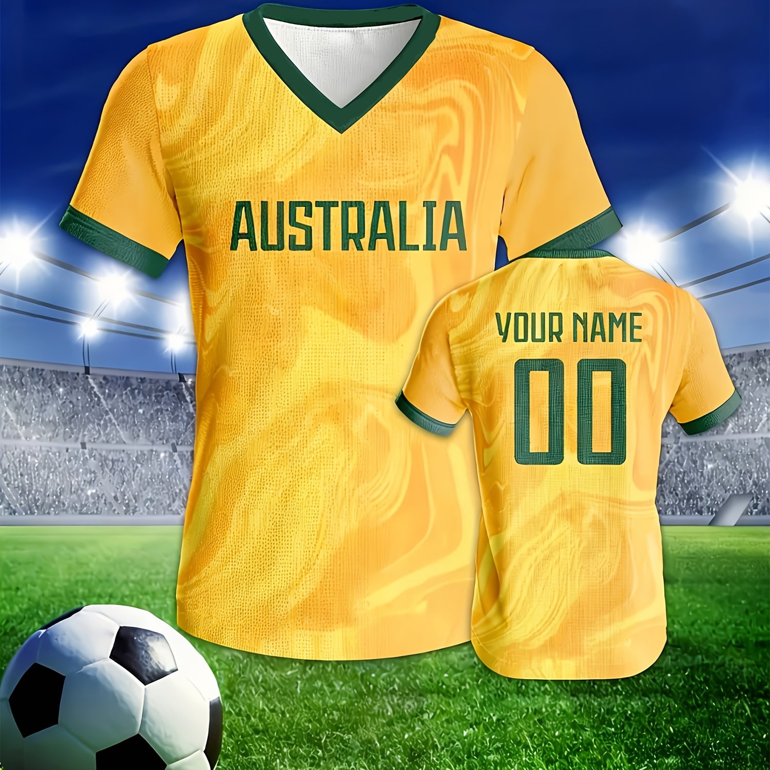 TEMU 1pc Customizable 2026 Jersey (australia) - 3d Print V-neck, Durable And Breathable Quick-dry Fabric, Machine Washable, Personalized Logo And