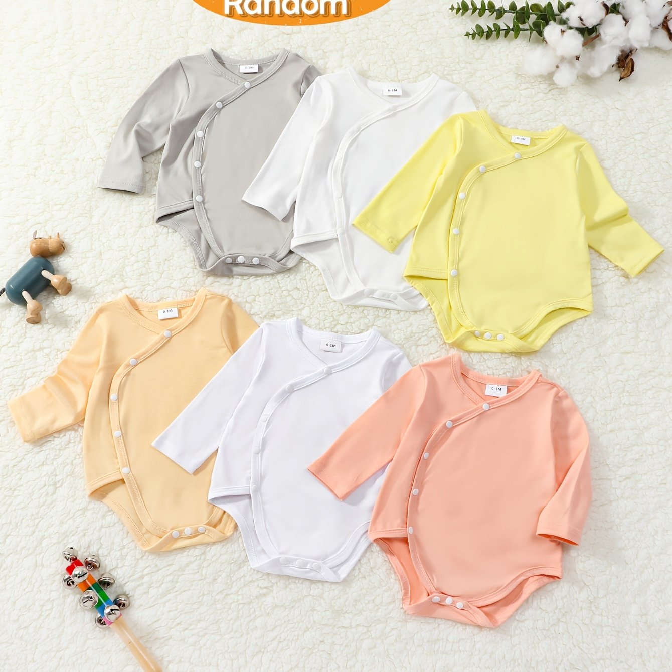 Image of Random Three-piece Set Of Newborn Baby's Long-sleeved Solid Color Triangle Romper For Spring And Autumn, For Outdoor