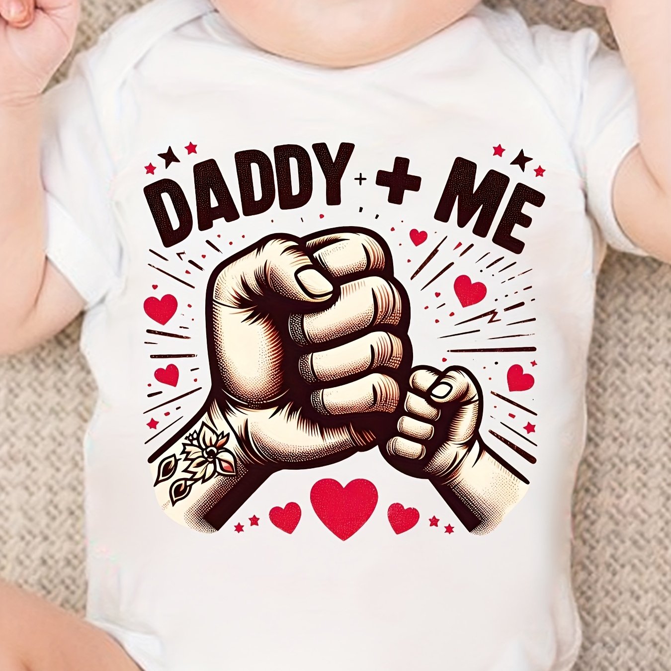 Image of Pfctx5050 Girls' And Boys' Triangle Bodysuit Daddy + Me Series Letter Print Newborn Cute Short-sleeve Romper, Perfect For Outdoor