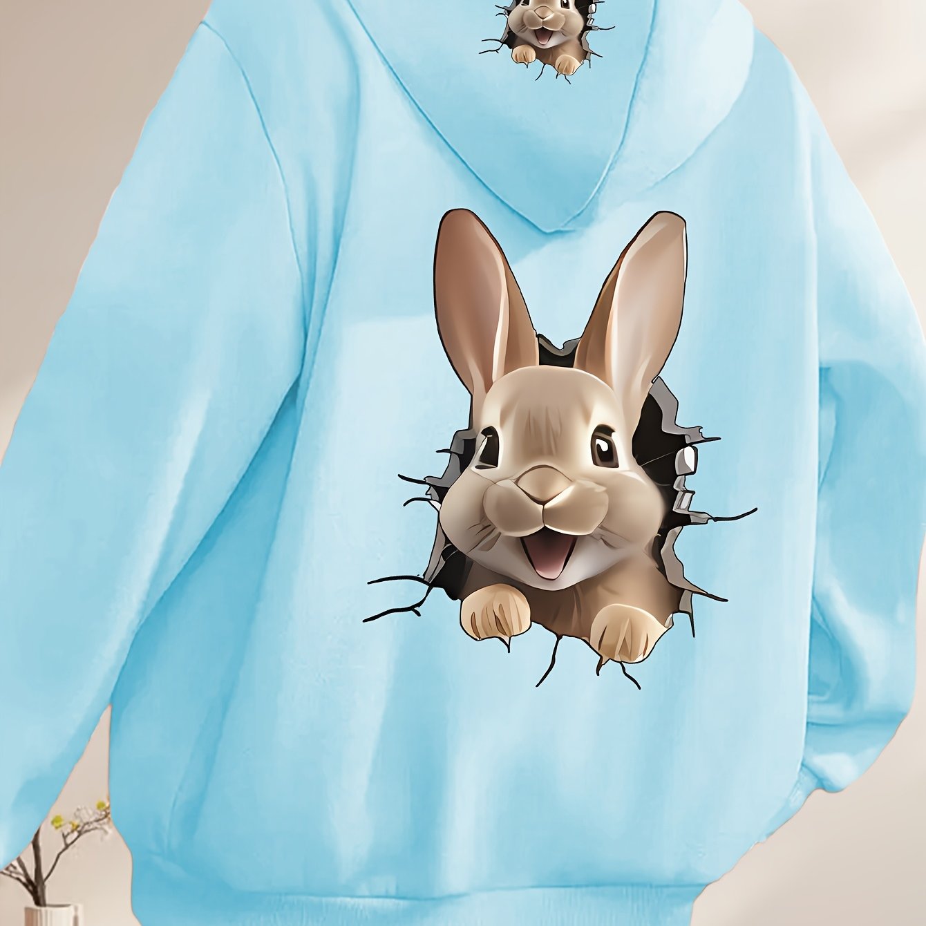 TEMU Easter Bunny Art Dual Pattern Print - Y2k Zip-up Hoodie - Fashionable And Comfortable Zip-up Pocket Jacket - Casual Sportswear For Spring,