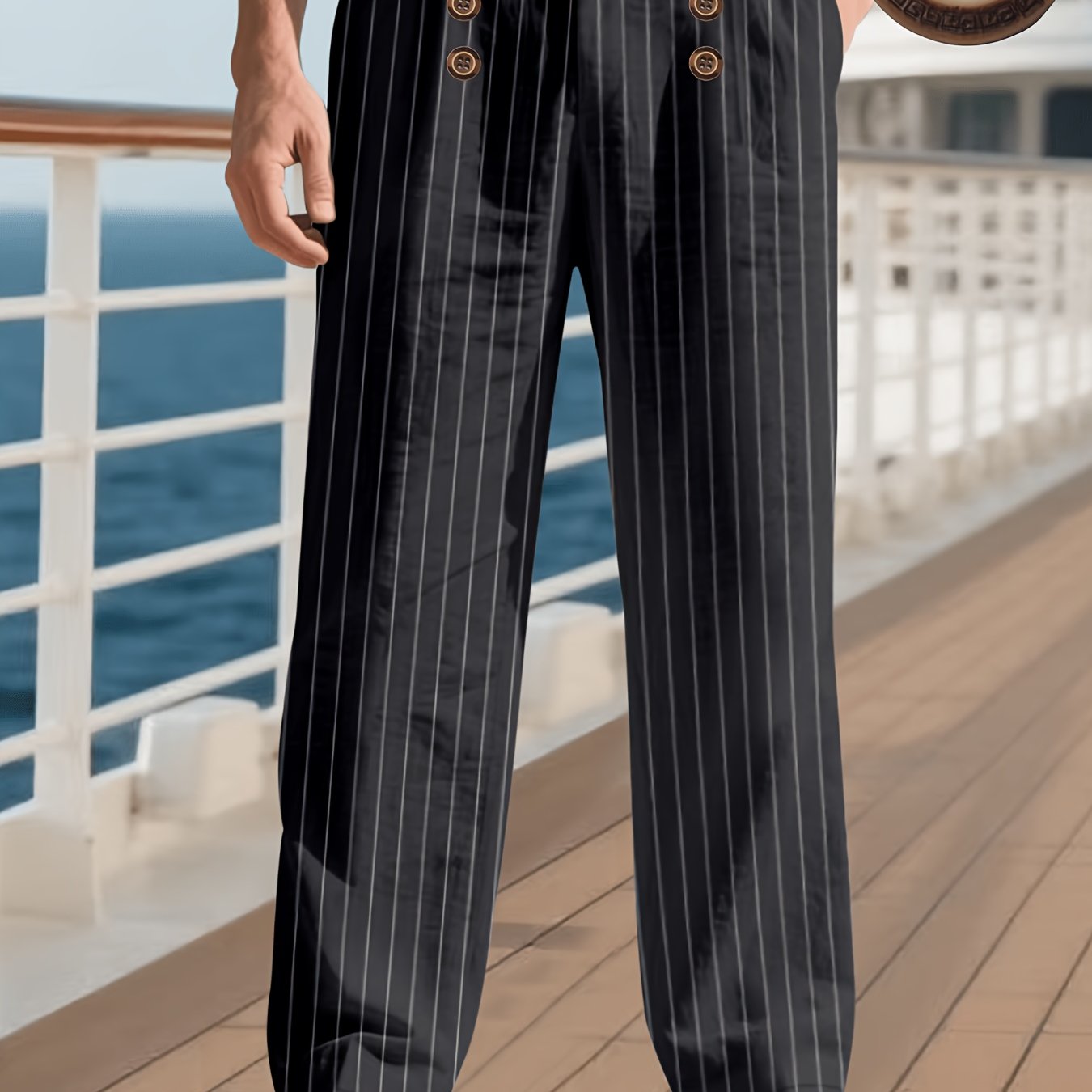 TEMU Men's Casual Pure Trousers For Spring And Autumn - Simple Drawstring Design, Suitable For Outdoor Leisure And Sports; Men's Linen Striped Casual