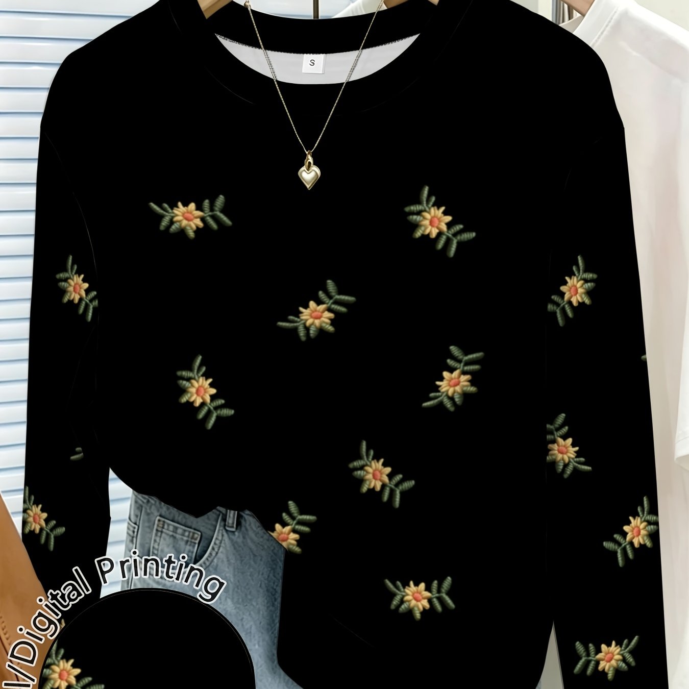 TEMU Women's Printed Crew Neck Long Sleeve T Shirt Casual Summer Tops