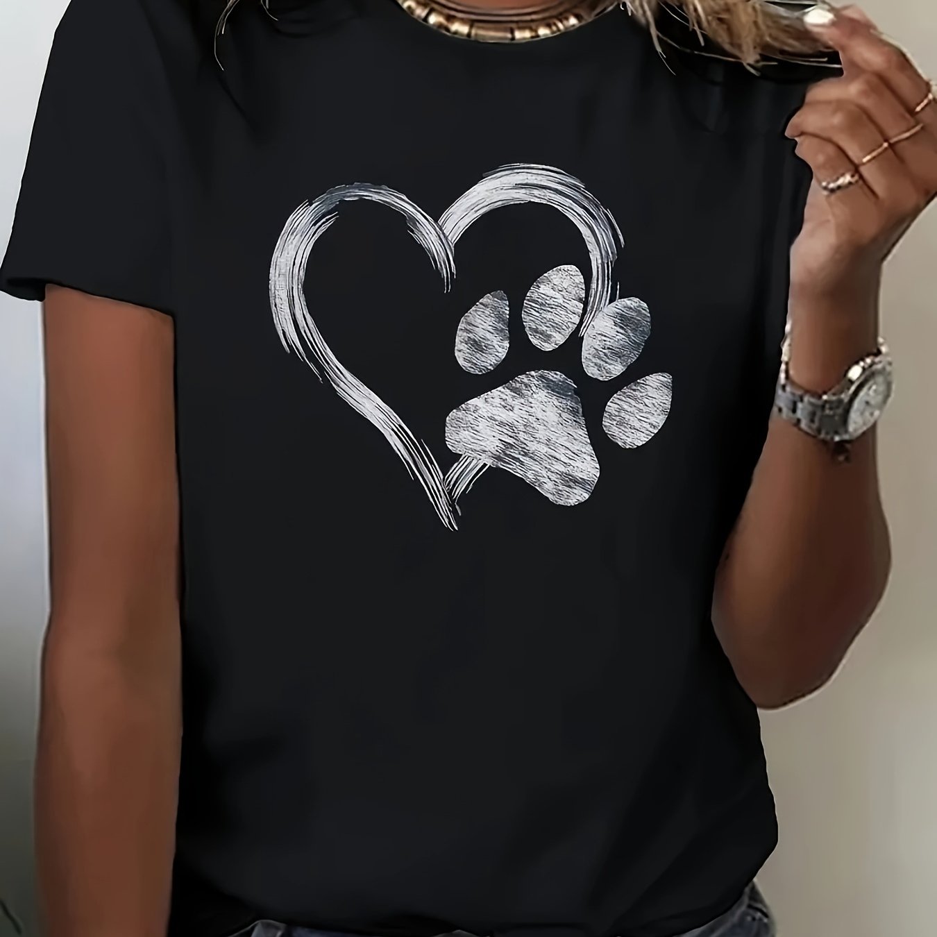 Image of Plus Size, Women's Size Short Sleeve T-shirt - Elegant Round Neck -compatible Top | Non- Suitable For Body Types, Machine Washable Casual & Dressy Wear, Wardrobe Essential (no )