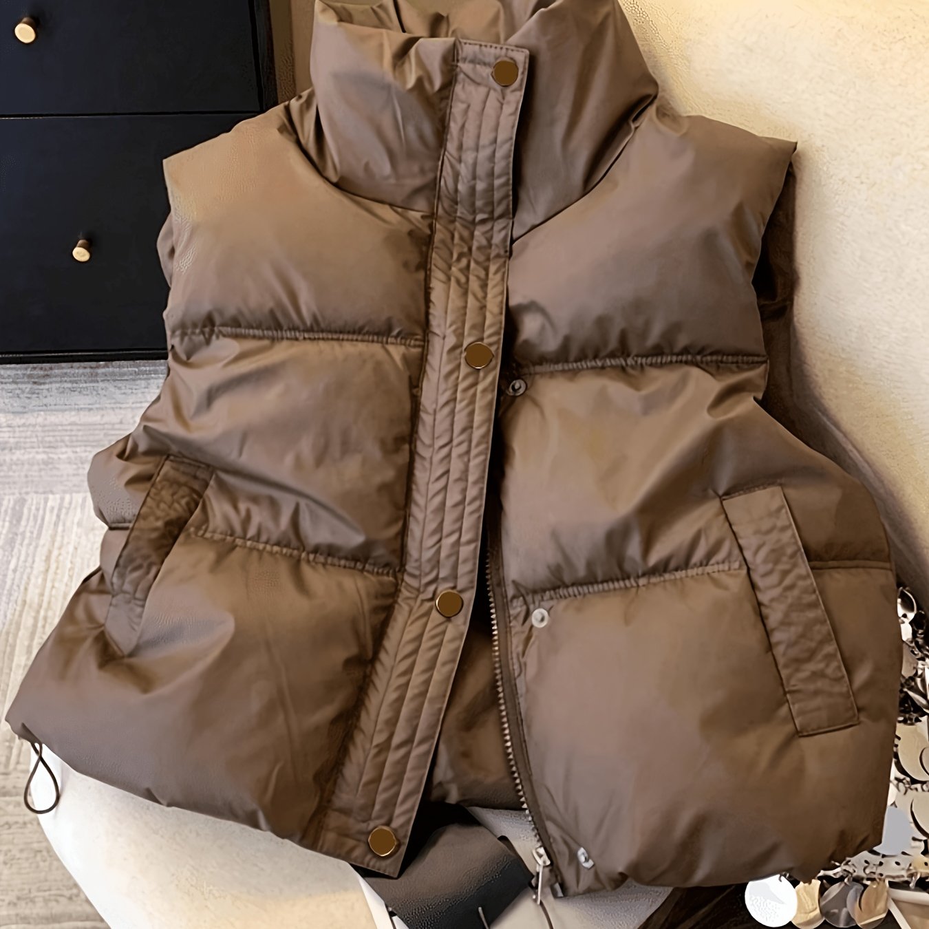 TEMU Women's Fashionable Casual Commuter Versatile Thickened Warm Sleeveless Relaxed Lazy Vest Jacket