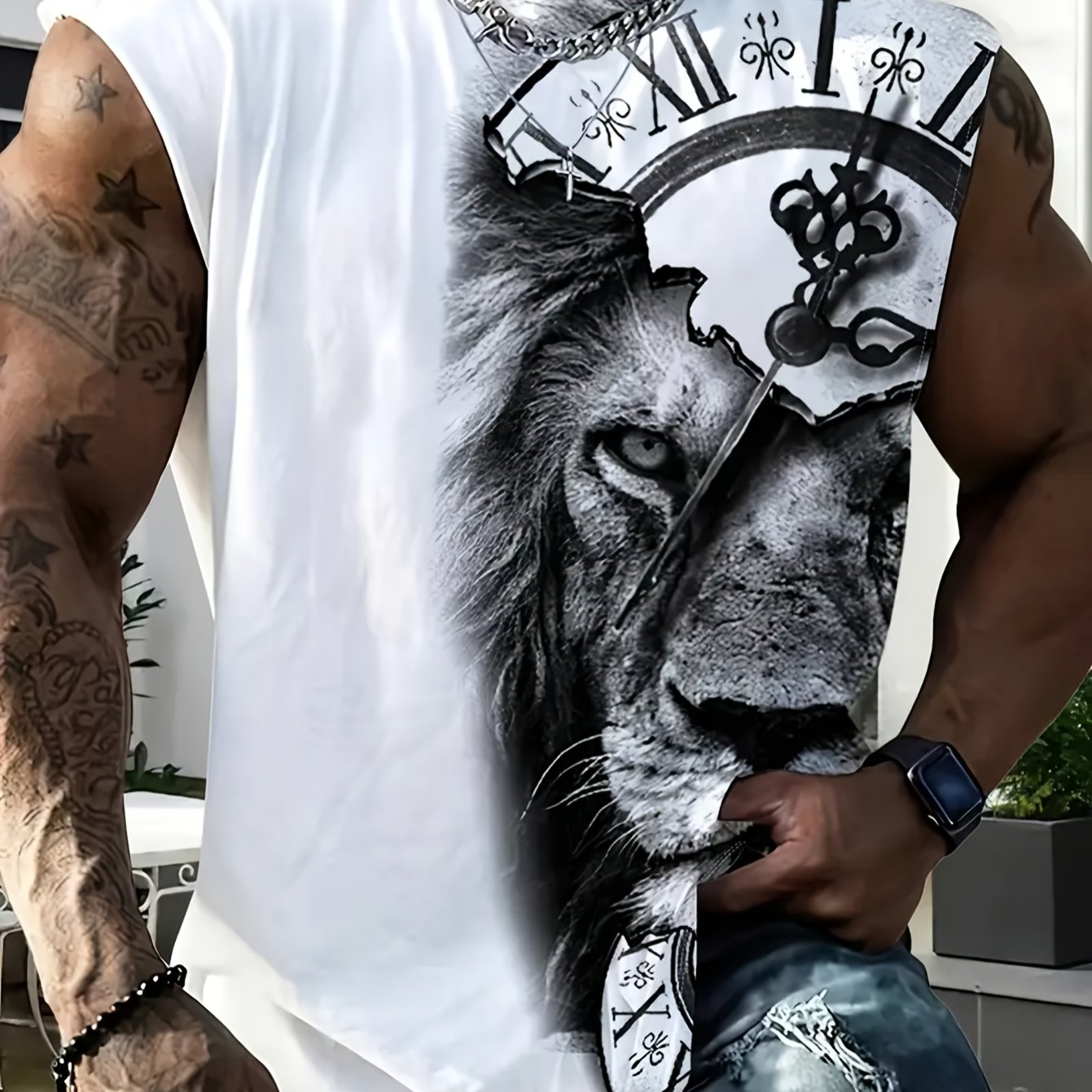 TEMU Men's Tank Top, Sleeveless Vestï¼lion Pattern, , Ideal For Summer Outdoor Activities, Sports And Beach Vacationsï¼streetwear