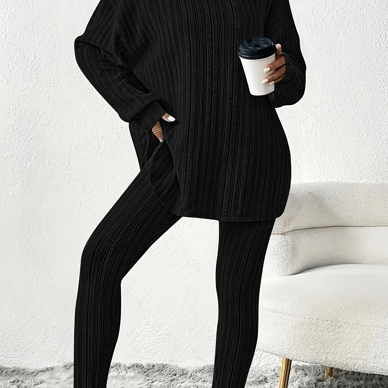 E-shop Plus Size - Plus Size - Plus Size Damen Pit Strip Kapuzenpullover und Leggings Zweiteiliges Lässiges Lazy Style Locker Weich Hautfreundlich