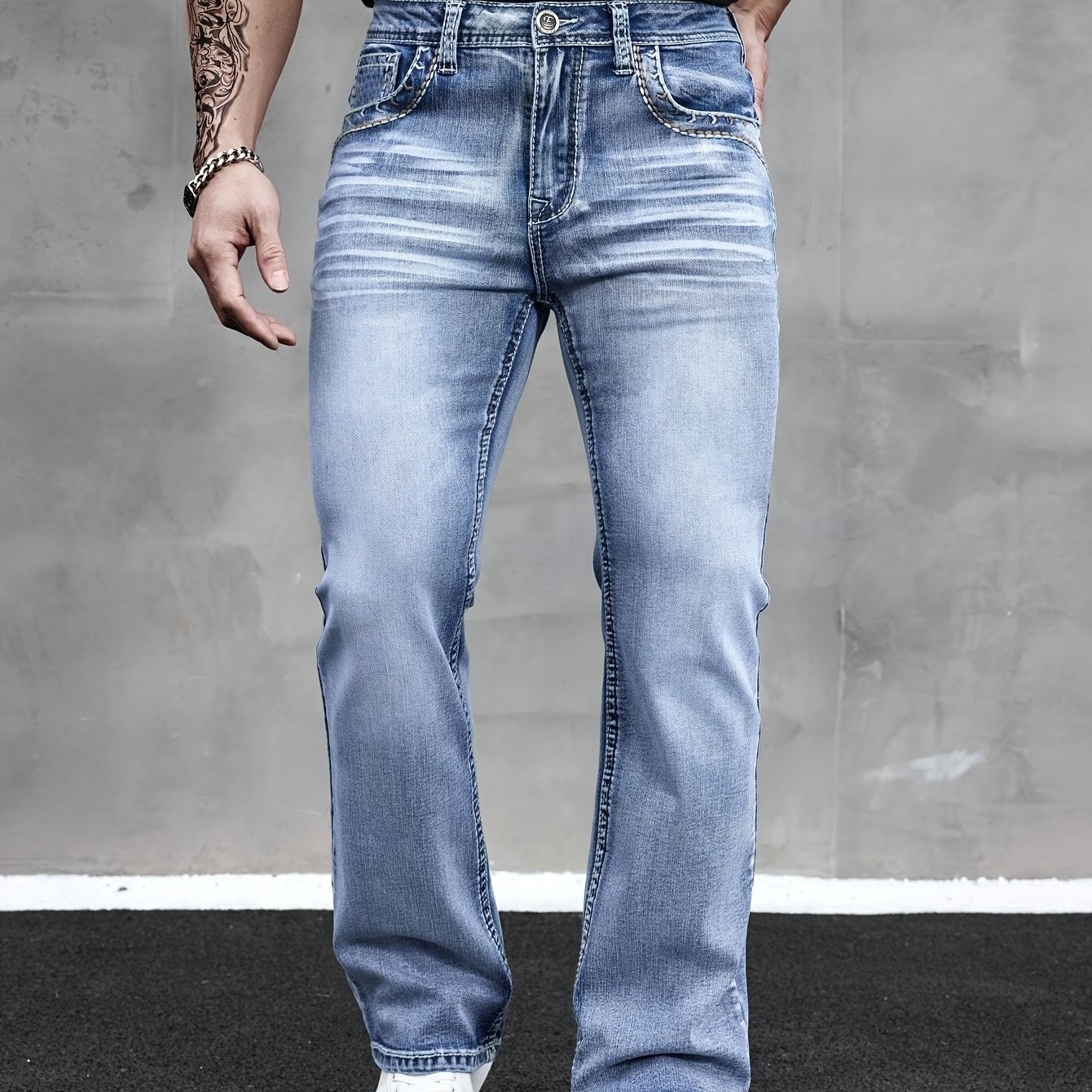 Heavy-rope Washed Embroidered Flare Jeans