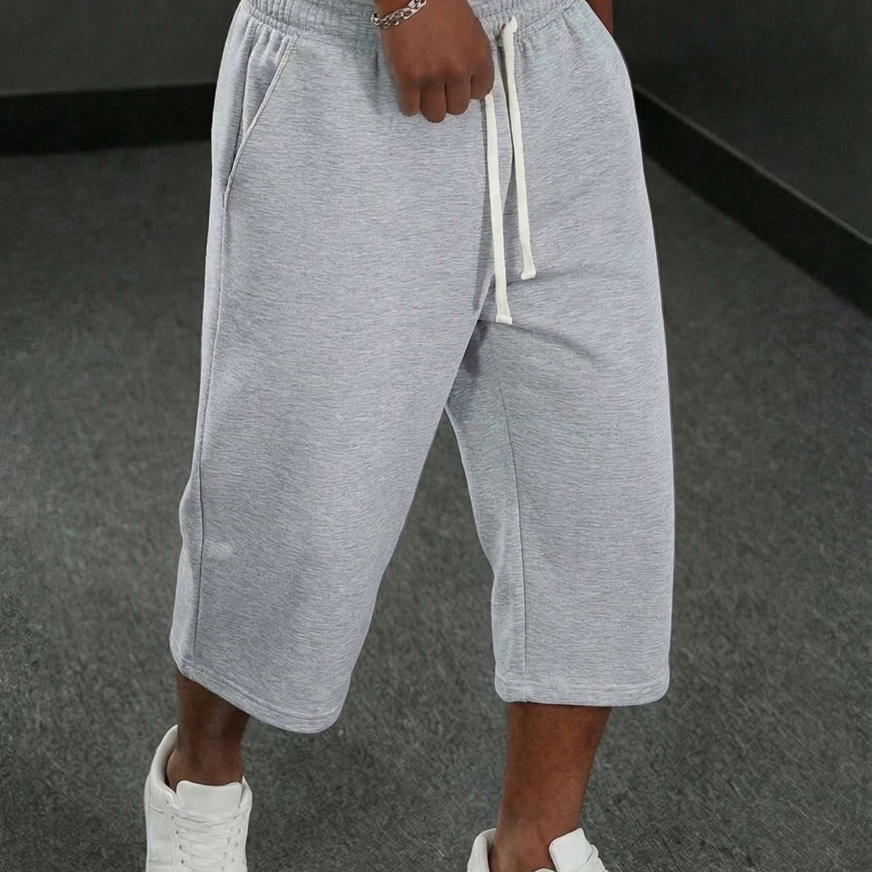 E-shop Herren Sommer Freizeit-Caprihose, sportlicher Stil, Strickstoff, strapazierfähiges Material, geeignet für Campus, Skateboarding, Streetwear