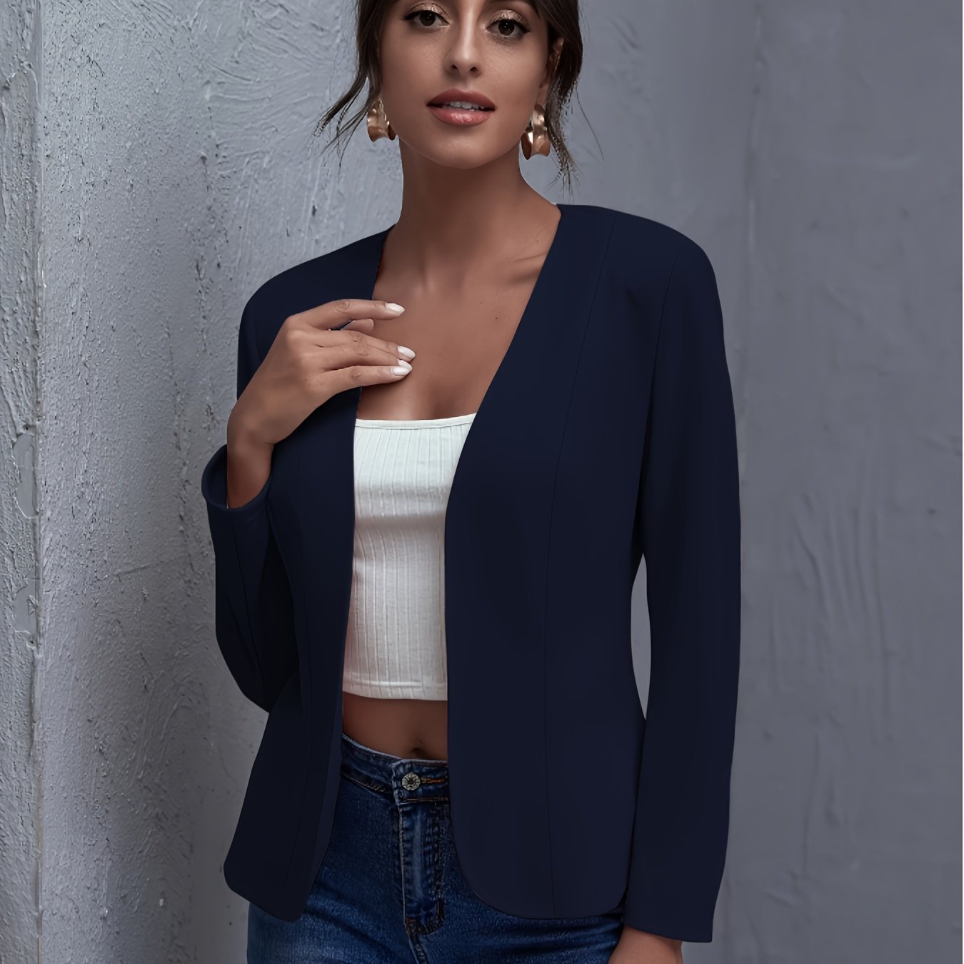 TEMU Chaqueta cárdigan sin botones de larga y de color liso para mujer, de /verano, a , simple, de negocios, elegante, de vacaciones, casual
