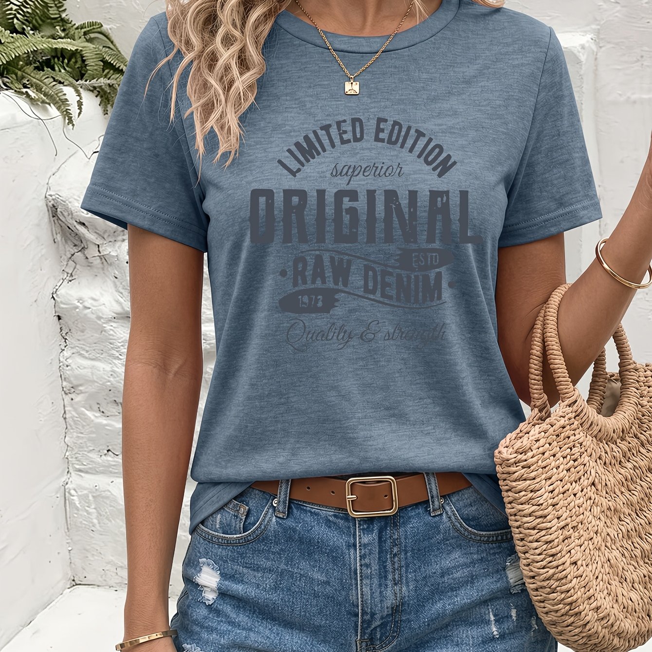 TEMU Original" Letter Print Round Neck Colored Short Sleeve T-shirt, Versatile For Commuting And Dating, Suitable For Campus Life, Travel Vacations,