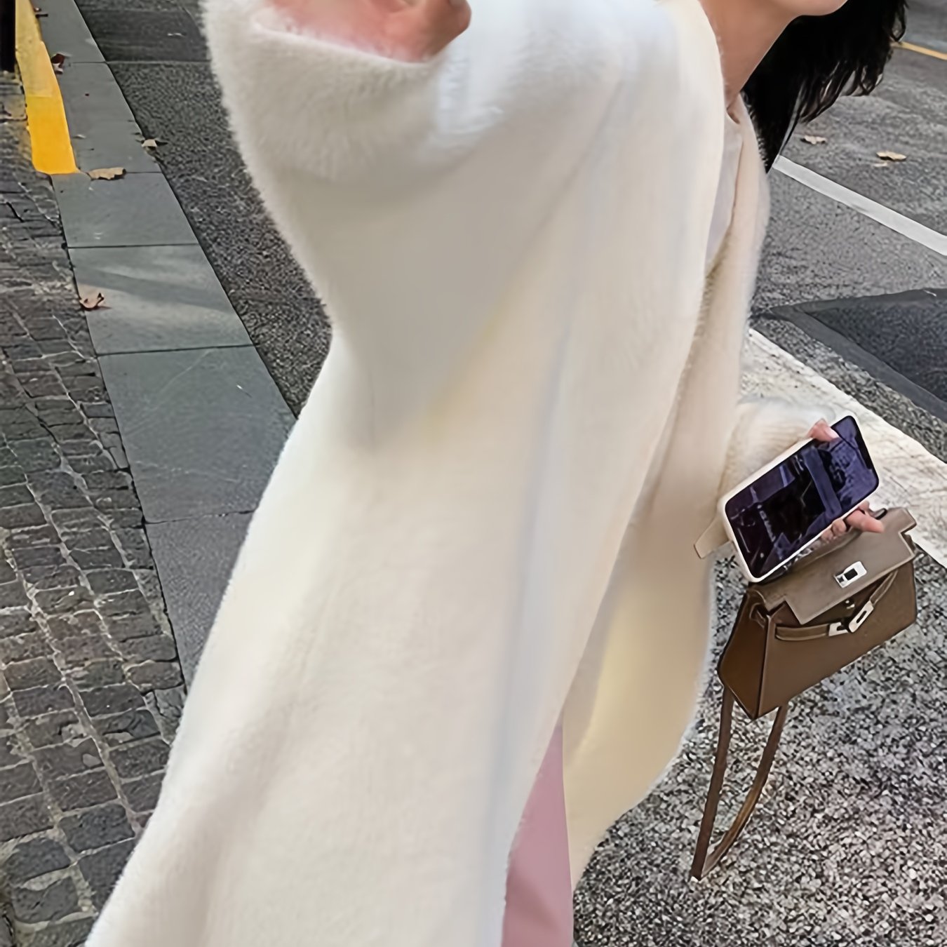 E-shop Damenmode Mink Samt Weicher Pullover, 2025 Herbst Winter Neue Mittellange Oberbekleidung Strickjacke, Koreanischer Style Petite Lazy Style