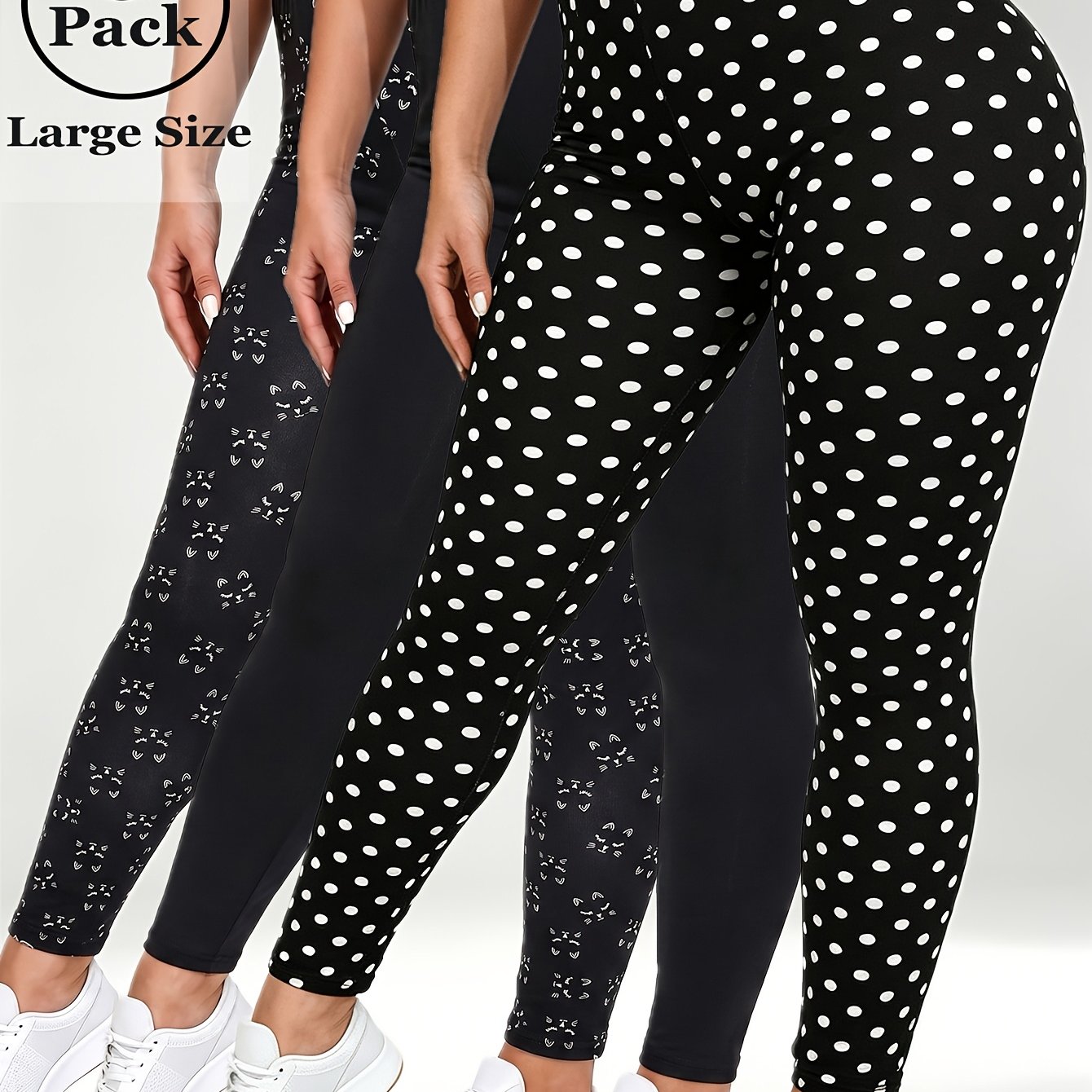 TEMU Plus Size - 3-pack Large Size Women's Fashion Printed Leggings, -resistant Skin-friendly Pants With High Elasticity And , Accommodating Body