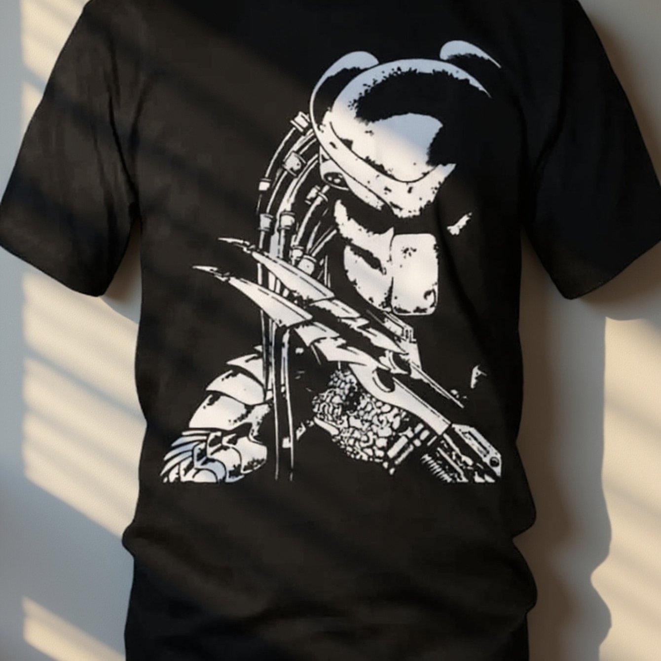 TEMU [, The Shallow ], 1pc The Shallow Of Predators Washed Printed T-shirt, Round Neck Short-sleeved T-shirt, Seasonal Casual Mens T-shirt, Outdoor