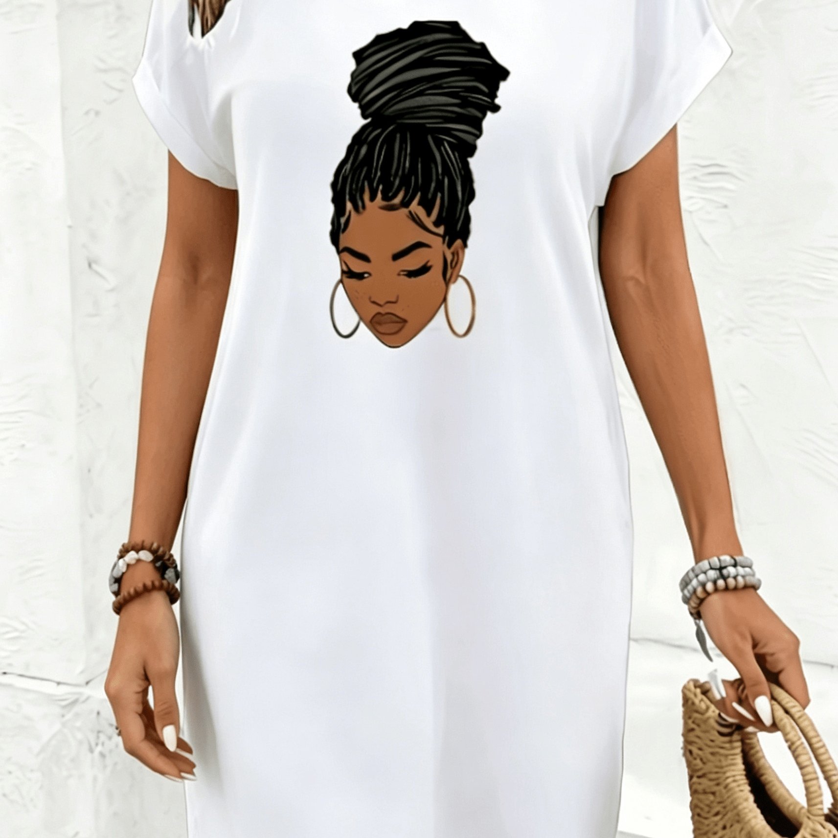 TEMU Black Pride Graphic Casual Dress, Plus Size Women Oversized Loose Fit Short Sleeve Soft Lightweight Dress For Shopping Daily Wear